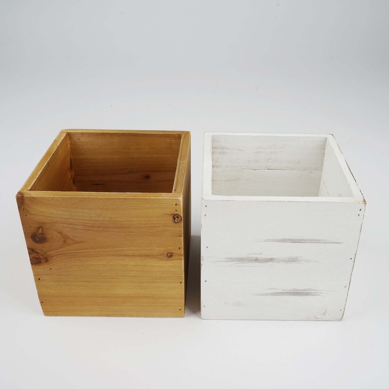 2 Pack 5 Whitewash Square Wood Planter Box Set With Removable Plastic Liners