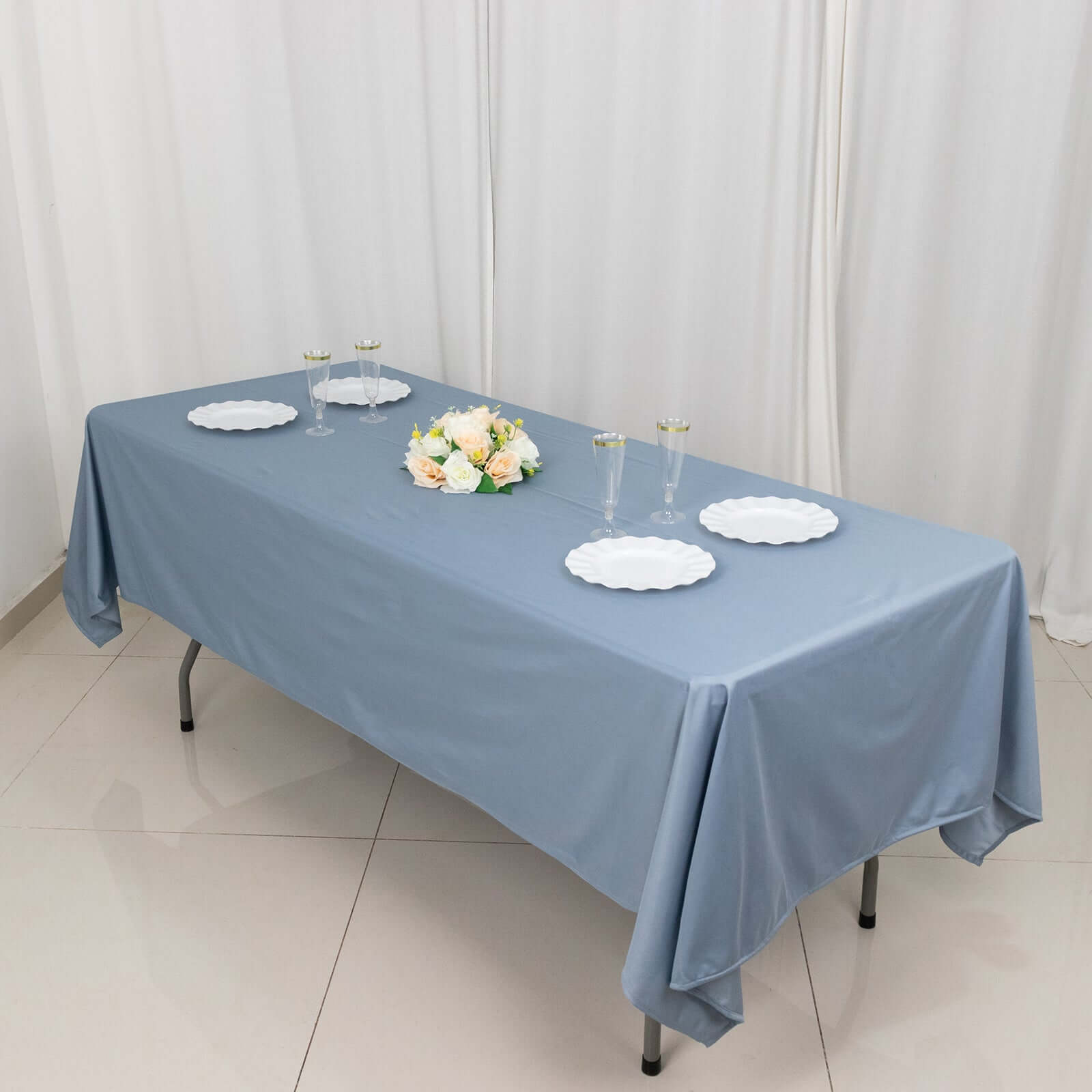 Premium Scuba Rectangular 60x102 Tablecloth Dusty Blue - Wrinkle Free & Stain Resistant Table Cover