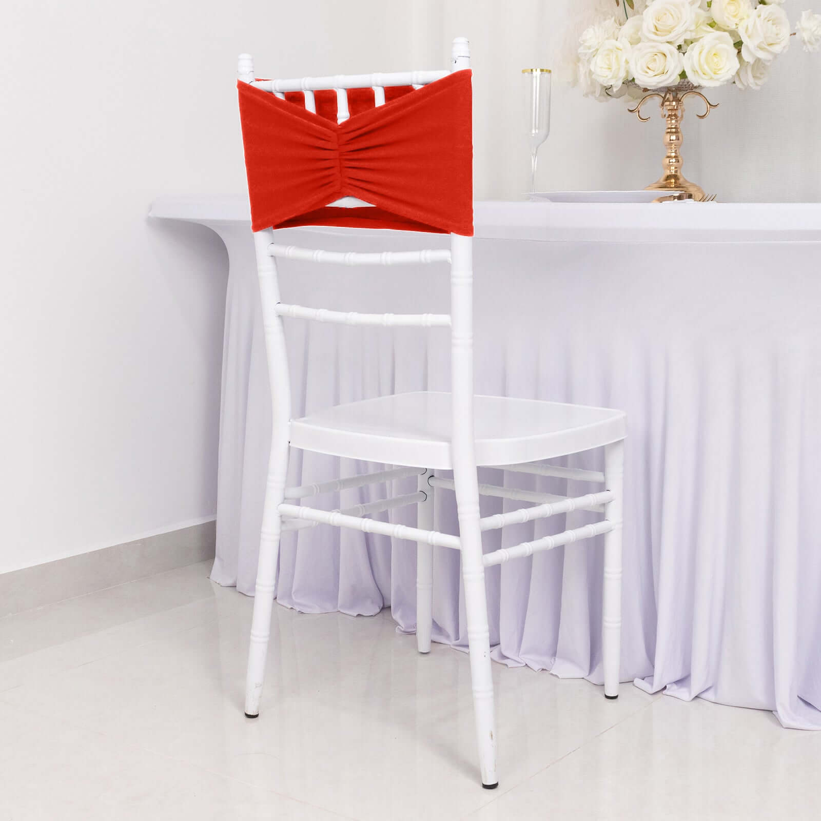 5 Pack Spandex Chair Sashes Red Ruffled Style - Wide Easy to Use Stretch Chair Bands 8x13