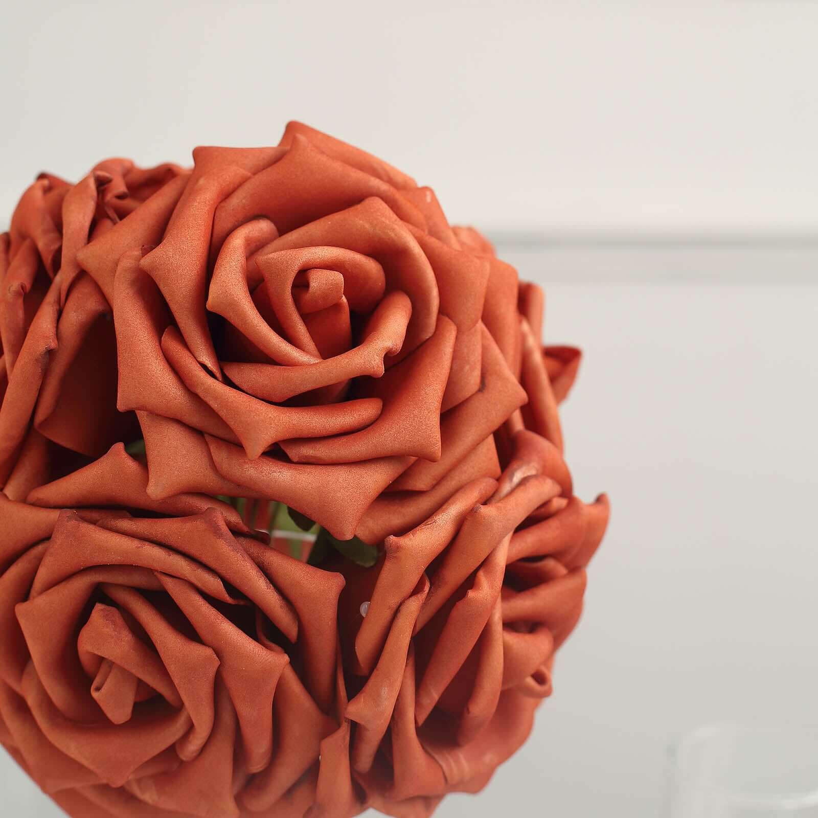 24 Roses 5 Terracotta (Rust) Artificial Foam Flowers With Stem Wire and Leaves