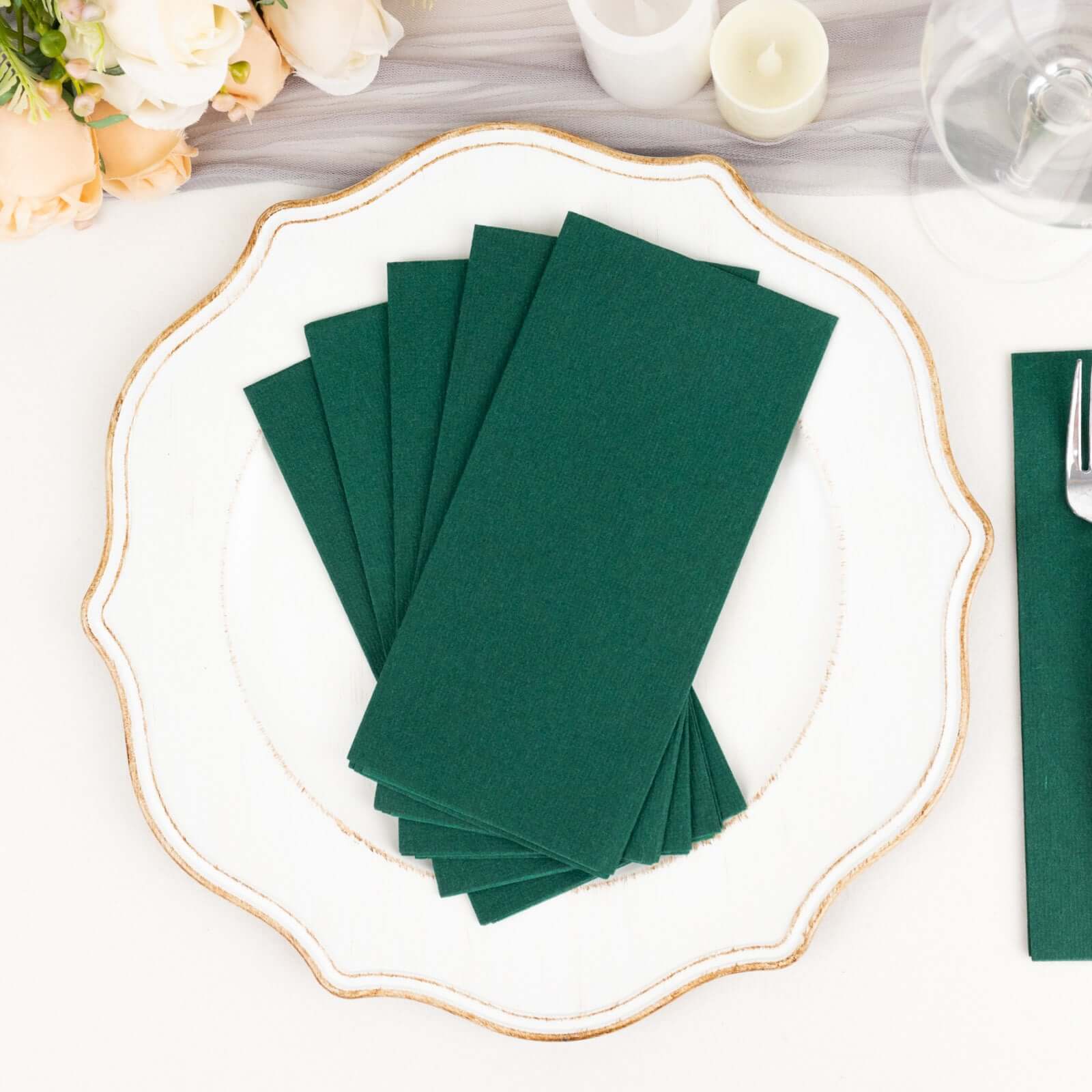 20-Pack Paper Linen-Like Napkins Hunter Emerald Green - Disposable Hygienic Airlaid Guest Towels 8.5x4