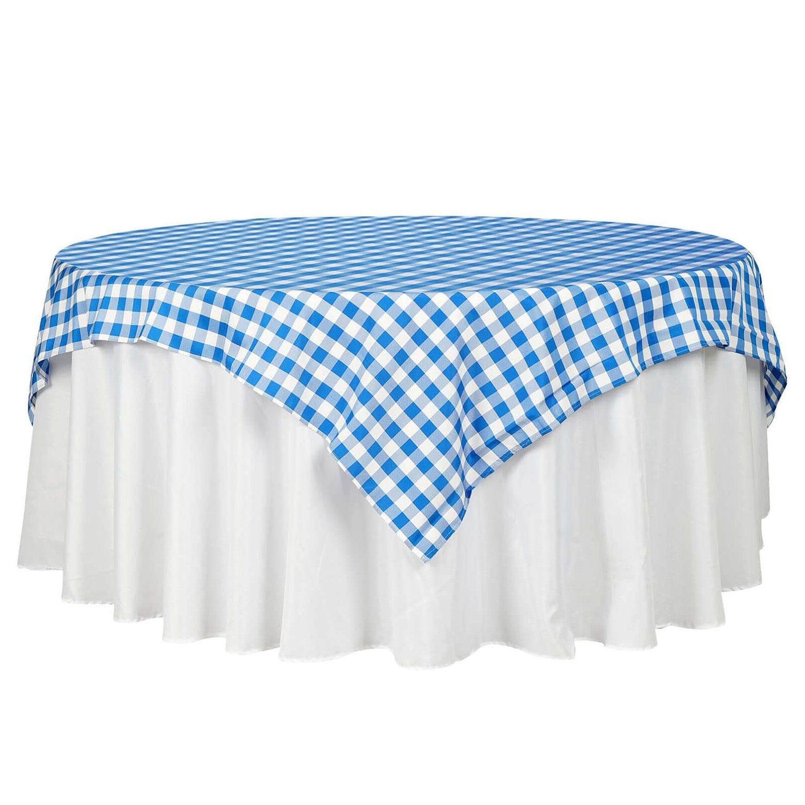 Polyester 70x70 Table Overlay Square Tablecloth White/Blue - Checkered Buffalo Plaid Table Topper