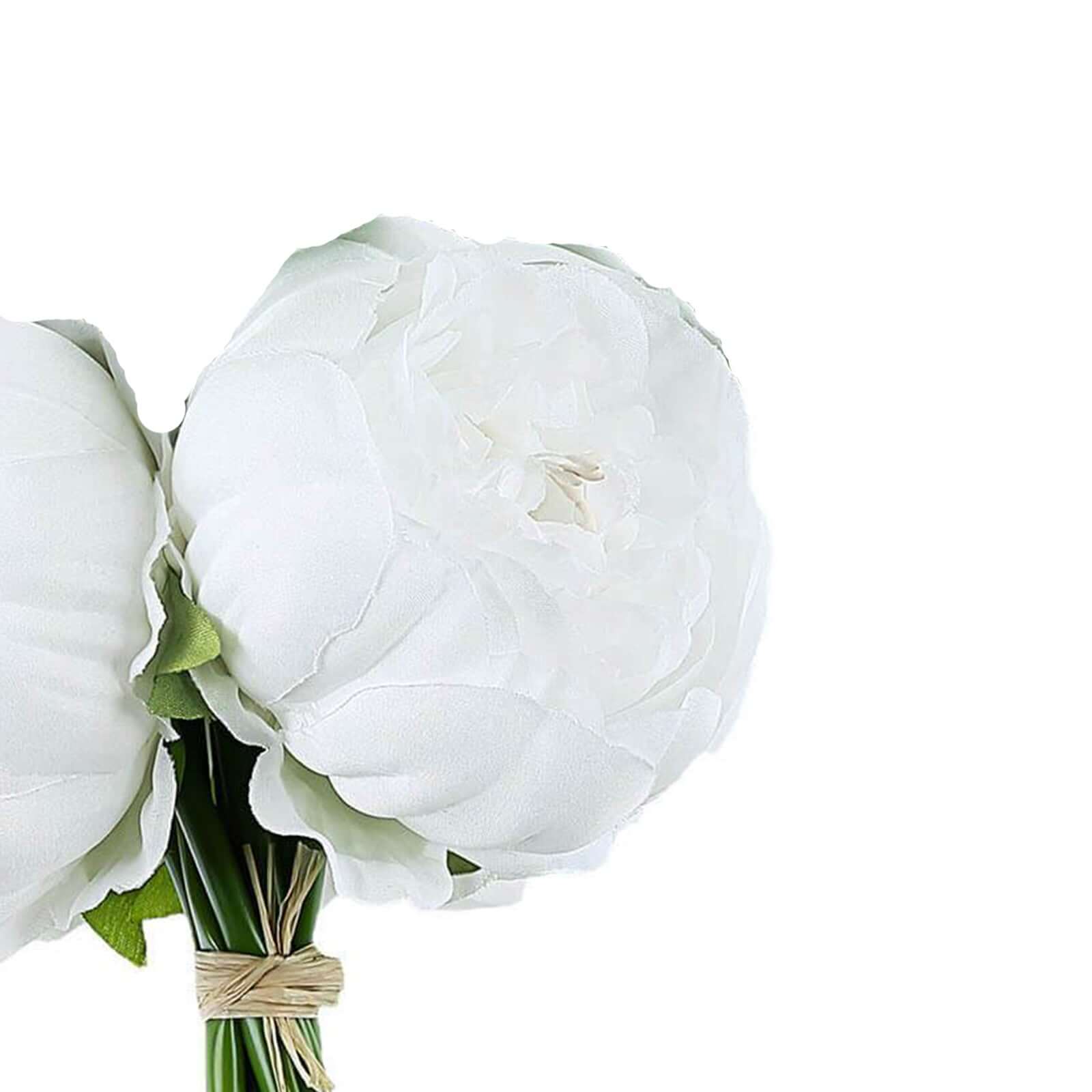 5 Flower Head White Peony Bouquet Artificial Silk Peonies Spray