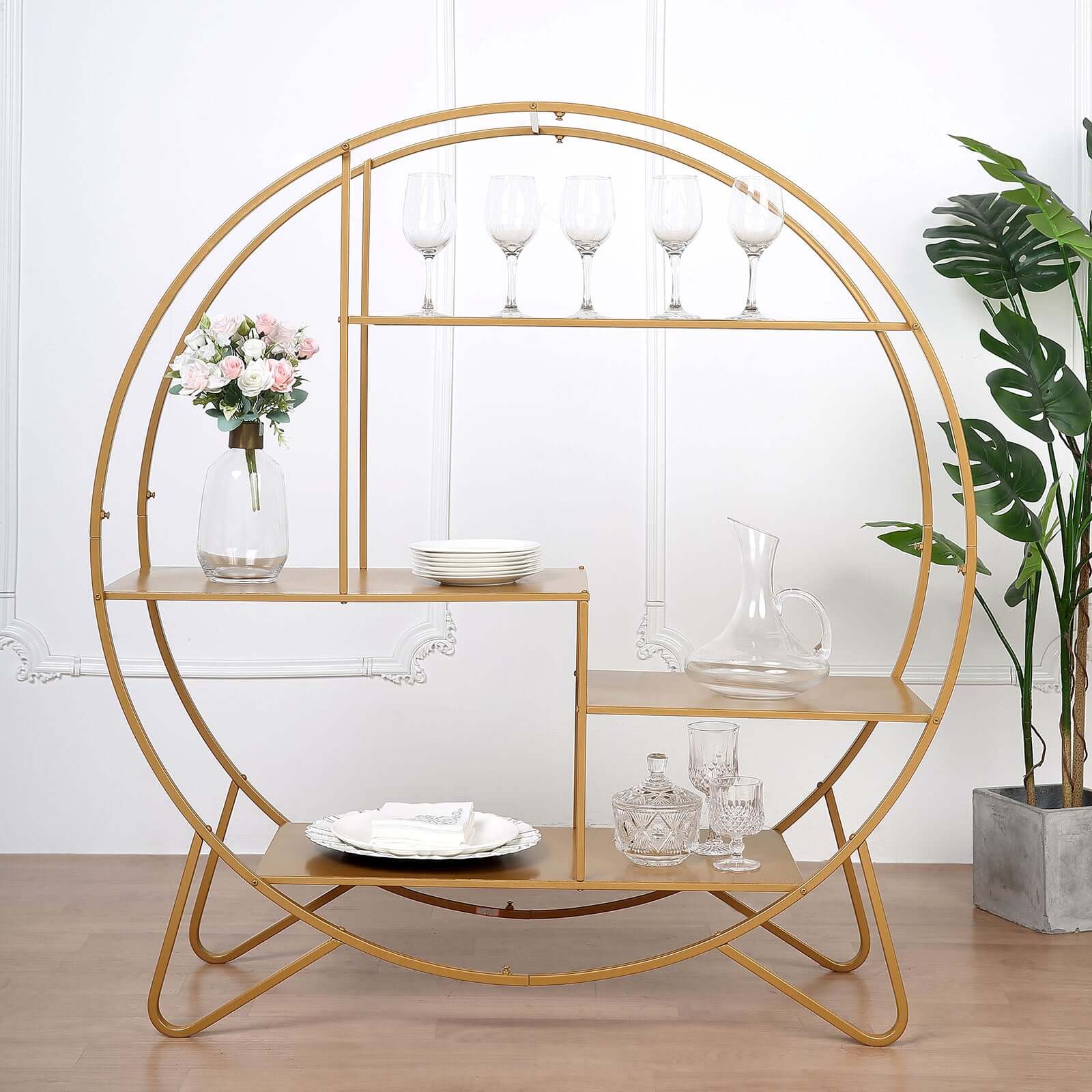 Metal Round Cake Dessert Display Stand 4ft Gold - Sturdy Large Modern Shelf Rack for Event Backdrops Balloon Garlands Floral Installations & Bookcase