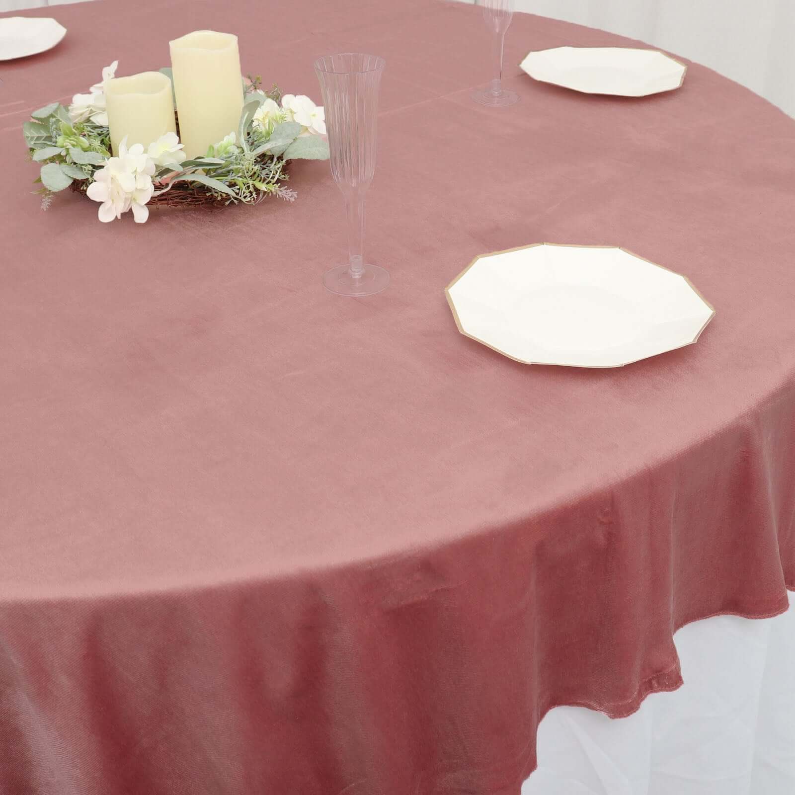 Velvet 72x72 Table Overlay Square Tablecloth Dusty Rose - Premium Soft Finish Table Topper