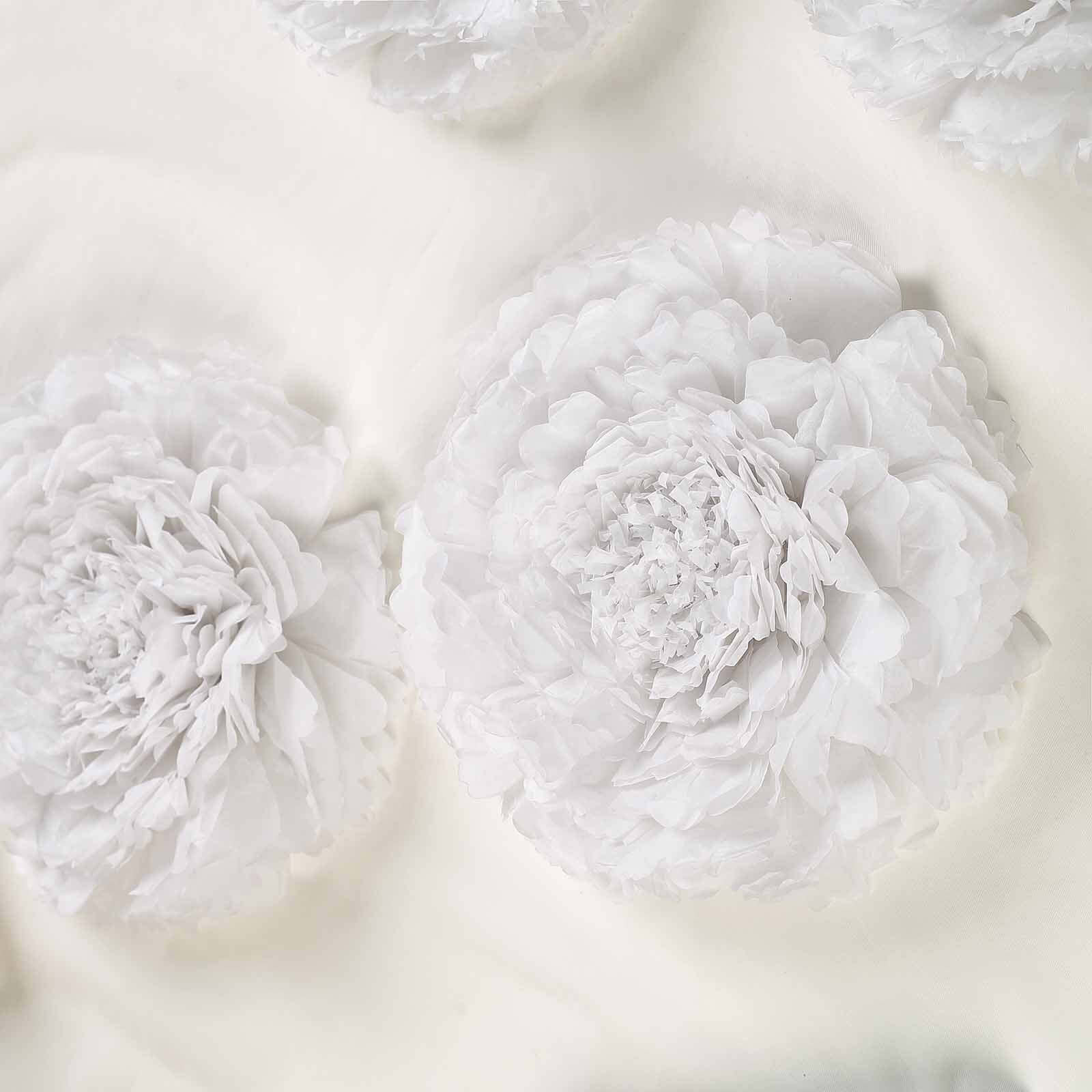 Set of 6 White Carnation 3D Paper Flowers Wall Decor - 7,9,11