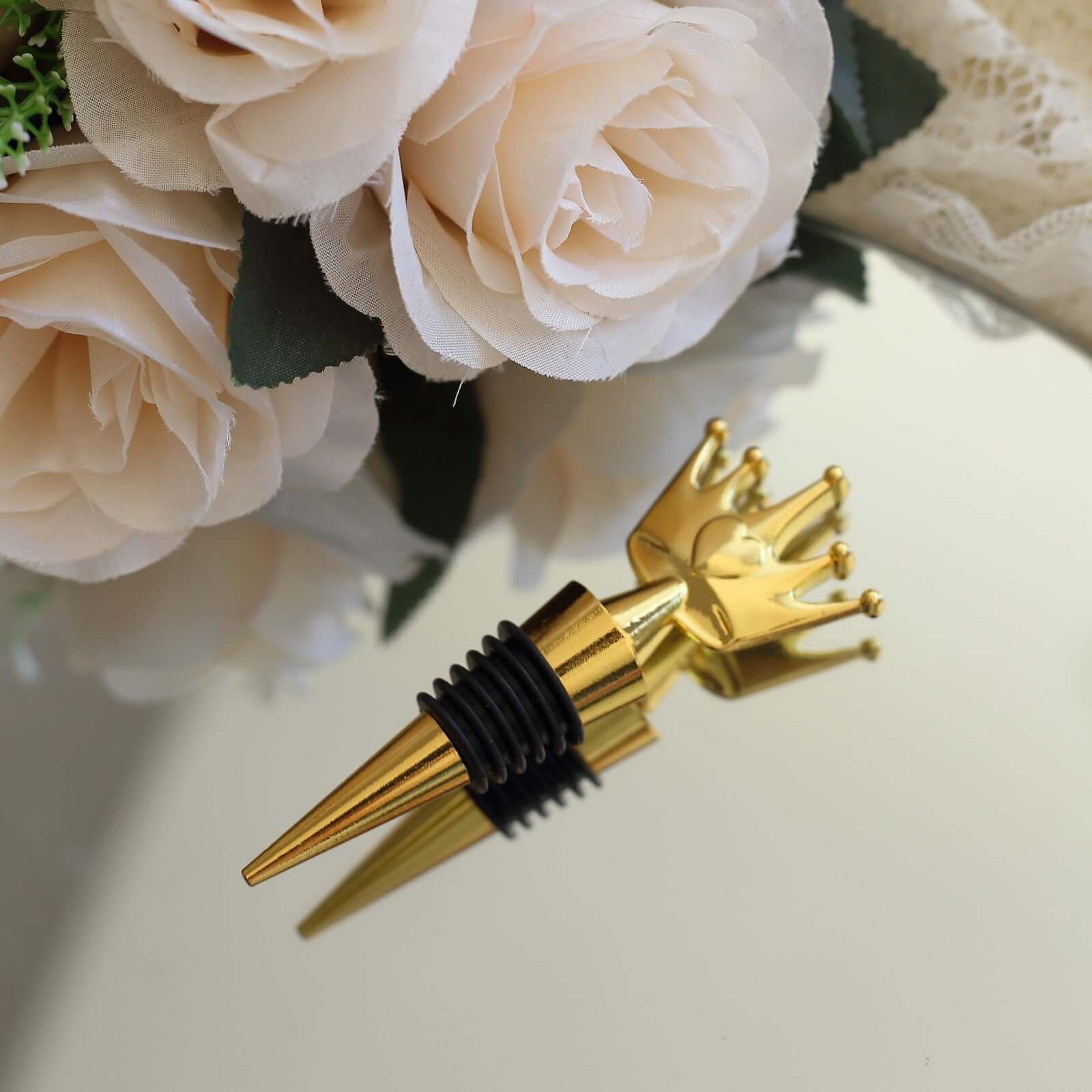 4 Gold Metal Princess Crown Wine Bottle Stopper Party Favor with Clear Gift Box, Thank You Tag and Ribbon