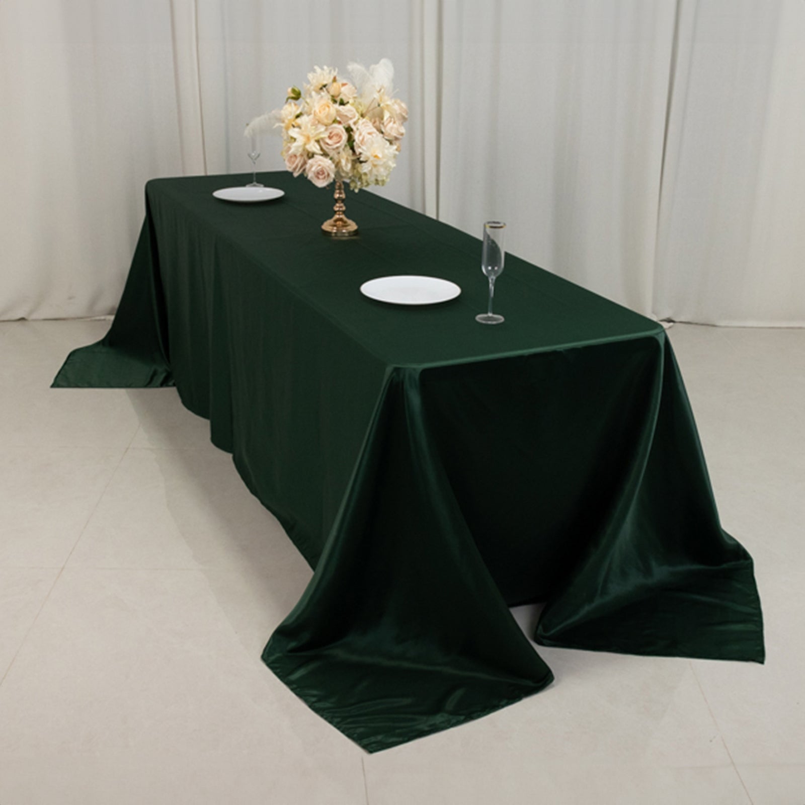 Lamour Satin 90x156 Rectangle Tablecloth Hunter Emerald - Luxurious, Soft Seamless Table Cover