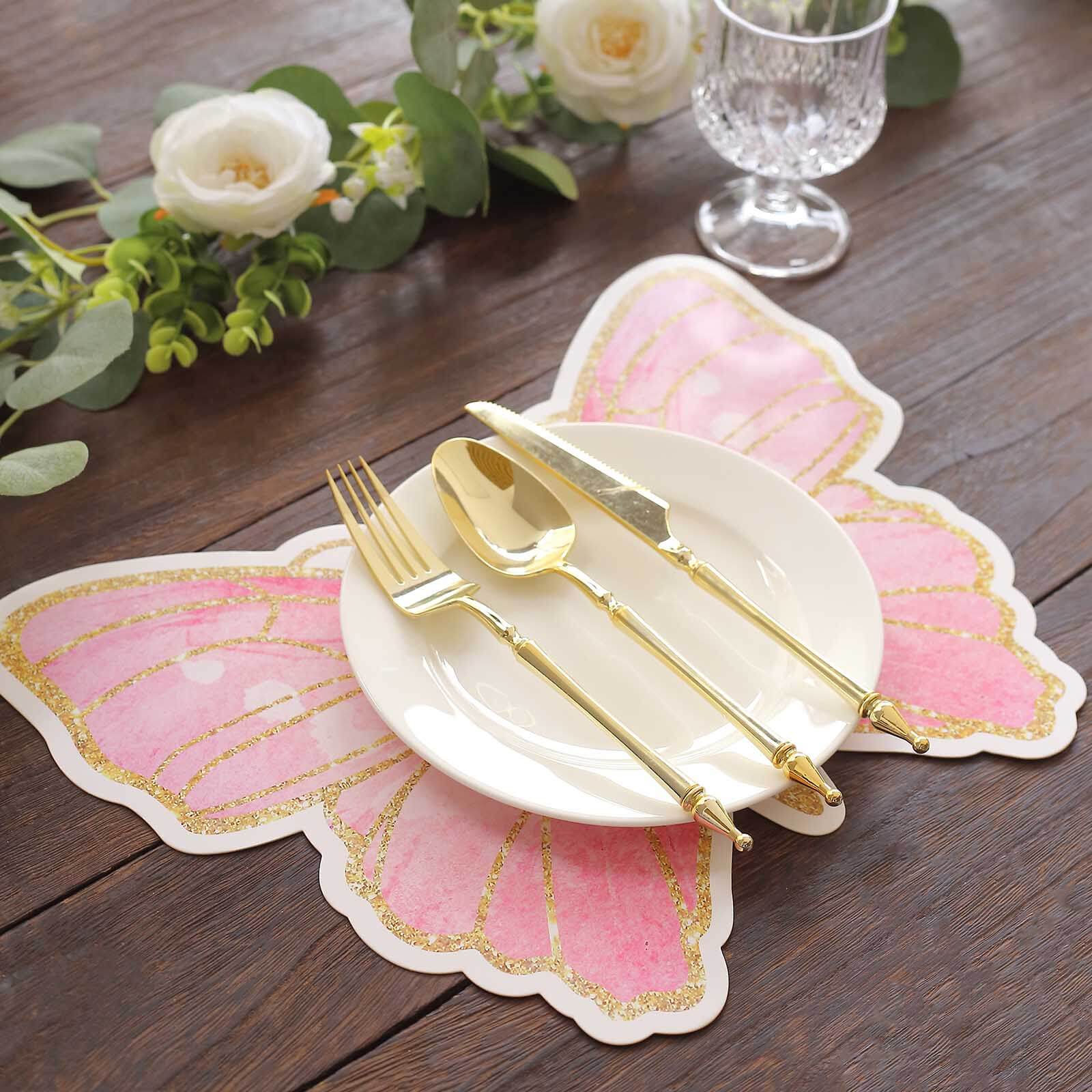 10-Pack Disposable Table Placemats with Pink Butterfly Design & Gold Glitters - 400GSM Cardboard Placemats for Kids' Parties, Baby Showers & Celebrations 14