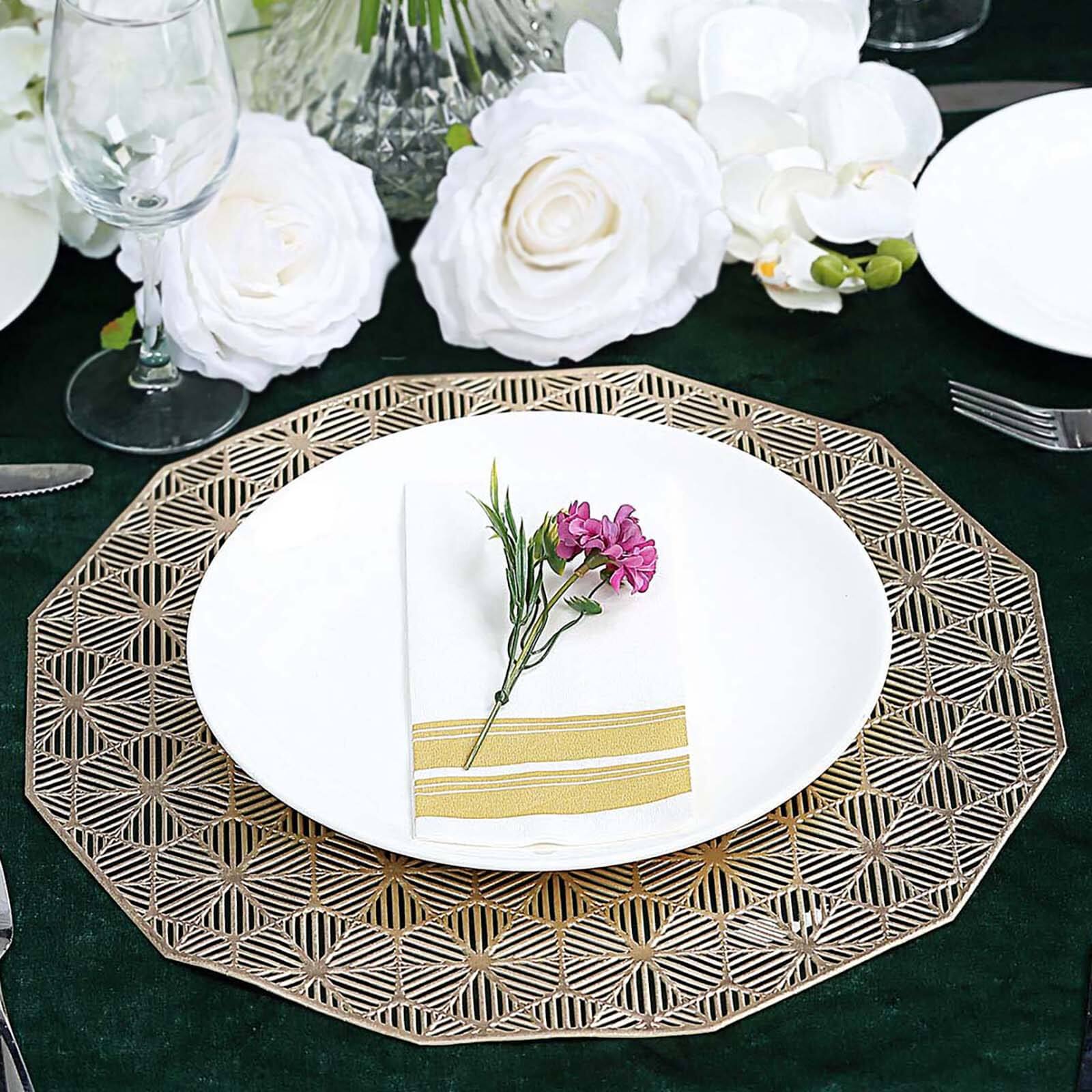 6-Pack Dining Table Mats Geometric Woven Design Gold - Vinyl Non-Slip Surface for Modern Table Settings 15