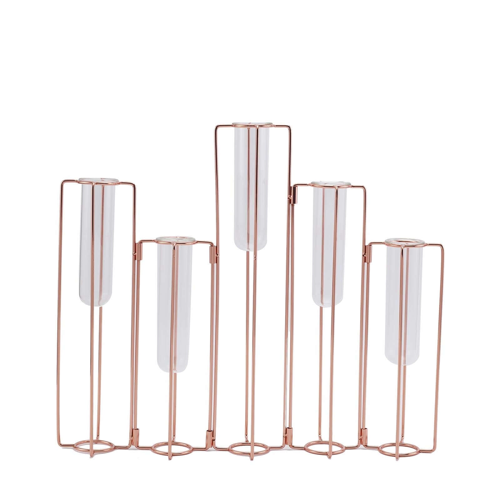 Set of 5 Wedding Centerpieces Rose Gold Frame Conjoined Geometric Design - Test Tube Hydroponic Vases 15