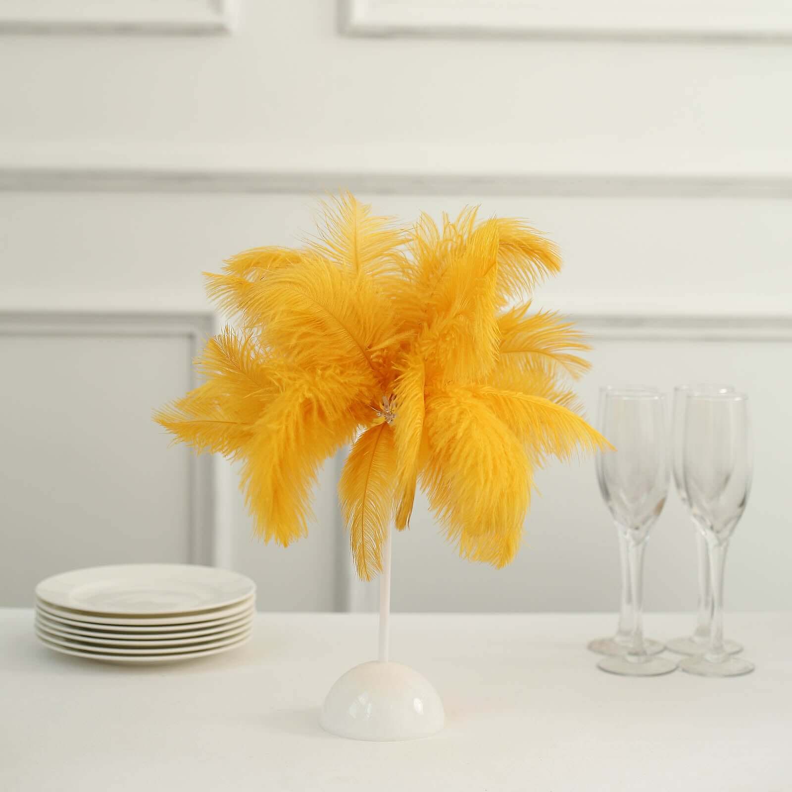 Table Lamp Ostrich Feather Design Gold LED Battery Operated - Cordless Wedding Centerpiece 15