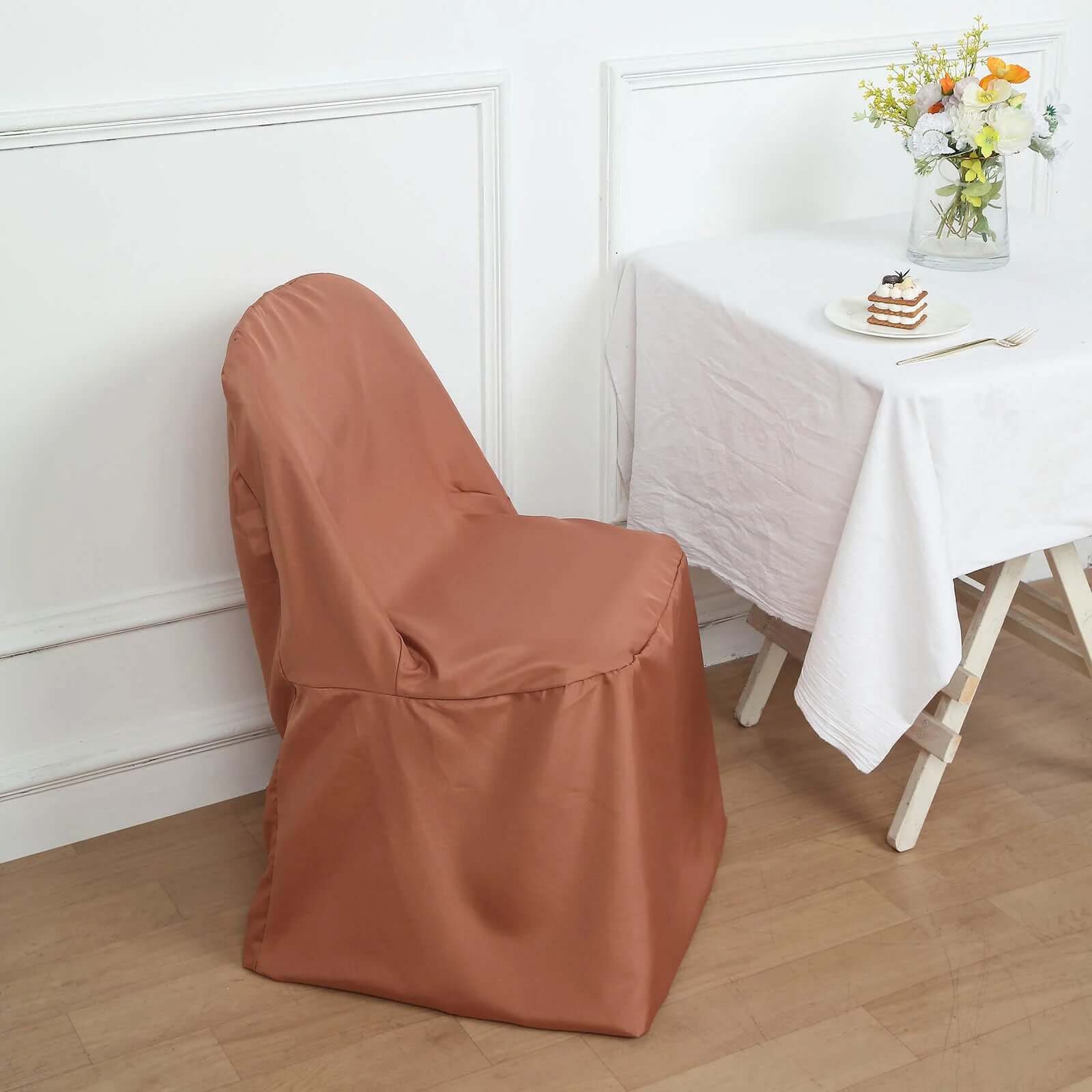 10 Pack Polyester Chair Covers for Folding Chairs Terracotta (Rust) - Wrinkle-Free Stain-Resistant Slip-On Slipcovers