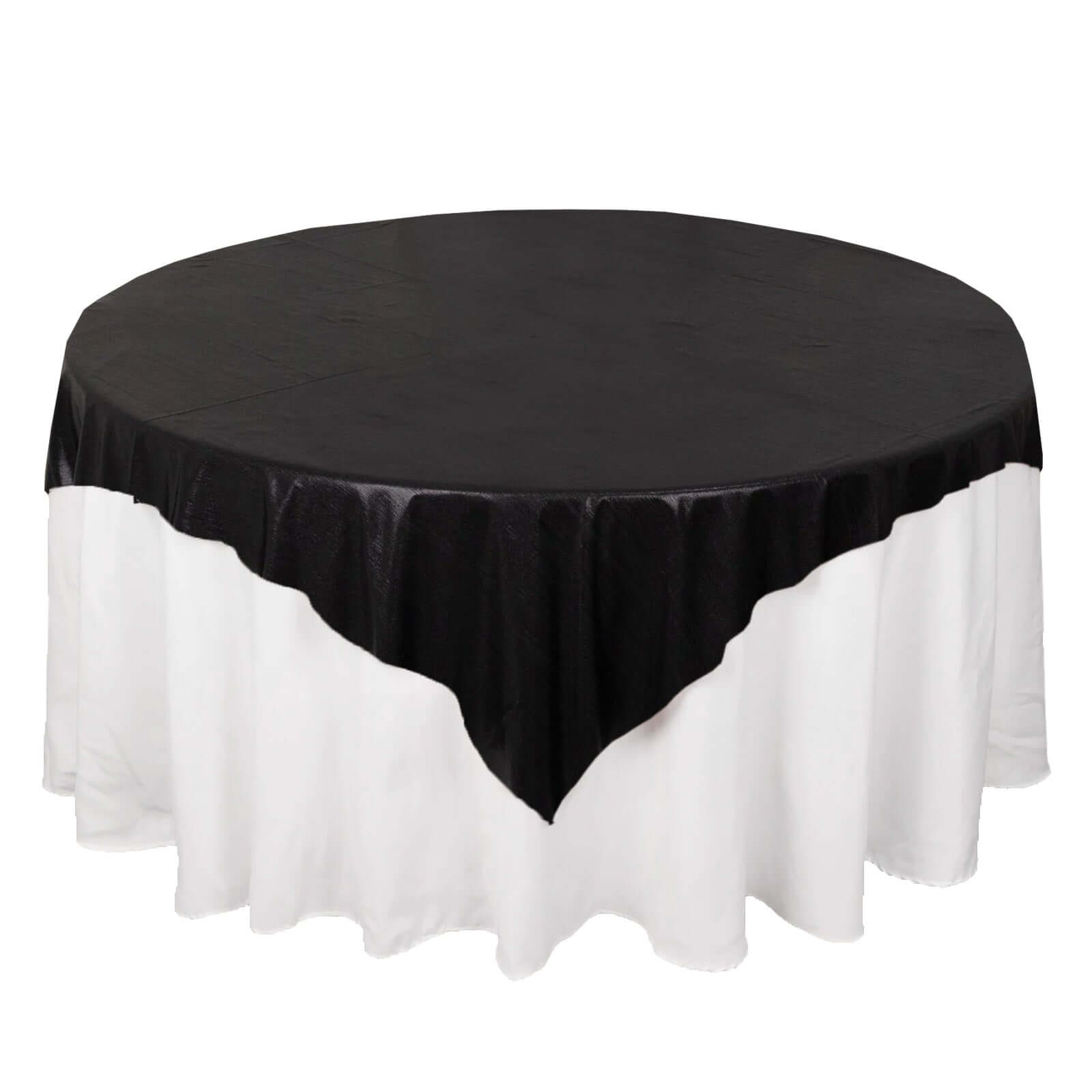 Polyester 72x72 Table Overlay Square Tablecloth Black - Sequin Dots Wrinkle-Free Table Cover