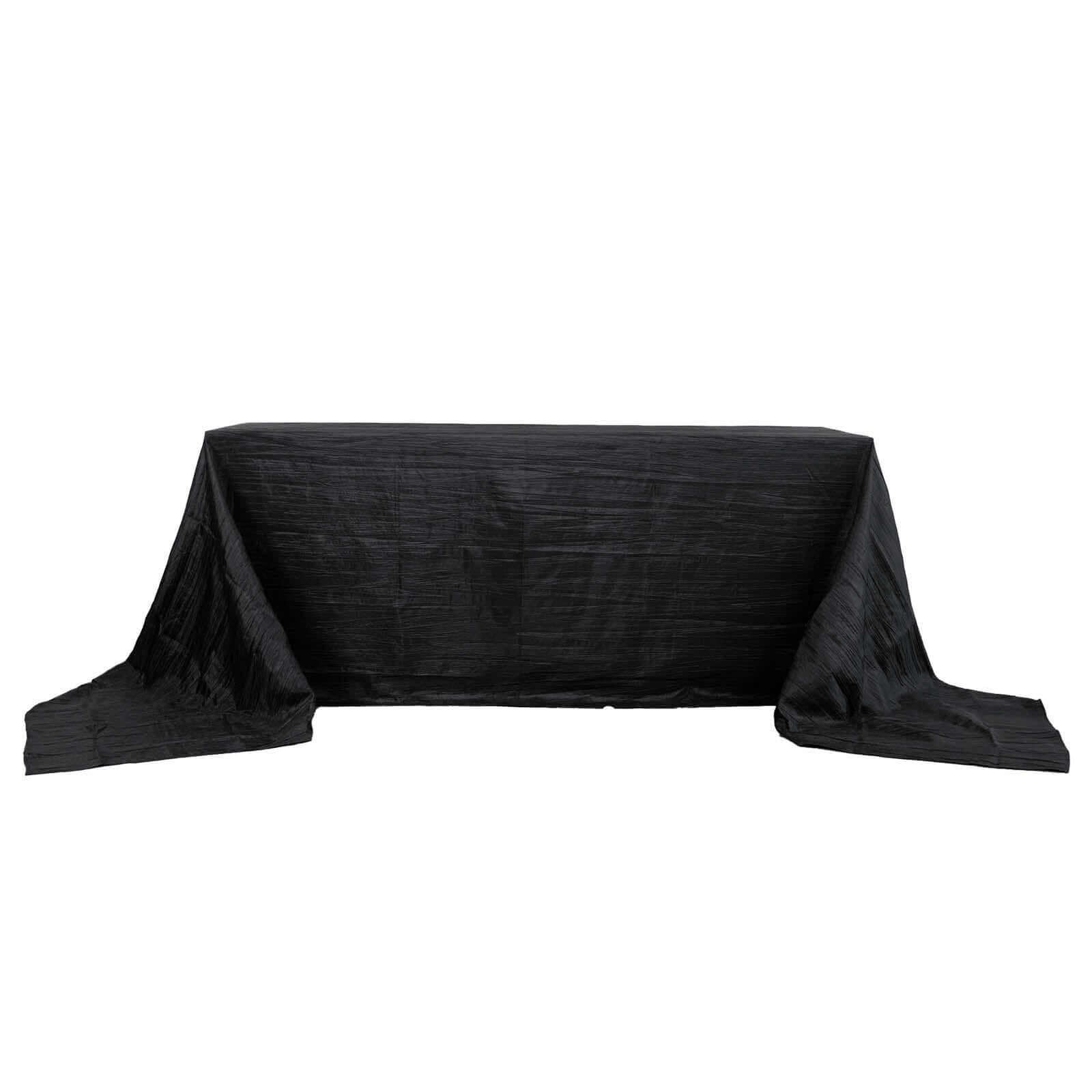 Taffeta 90x156 Rectangle Tablecloth Black - Accordion Crinkle Seamless Table Cover