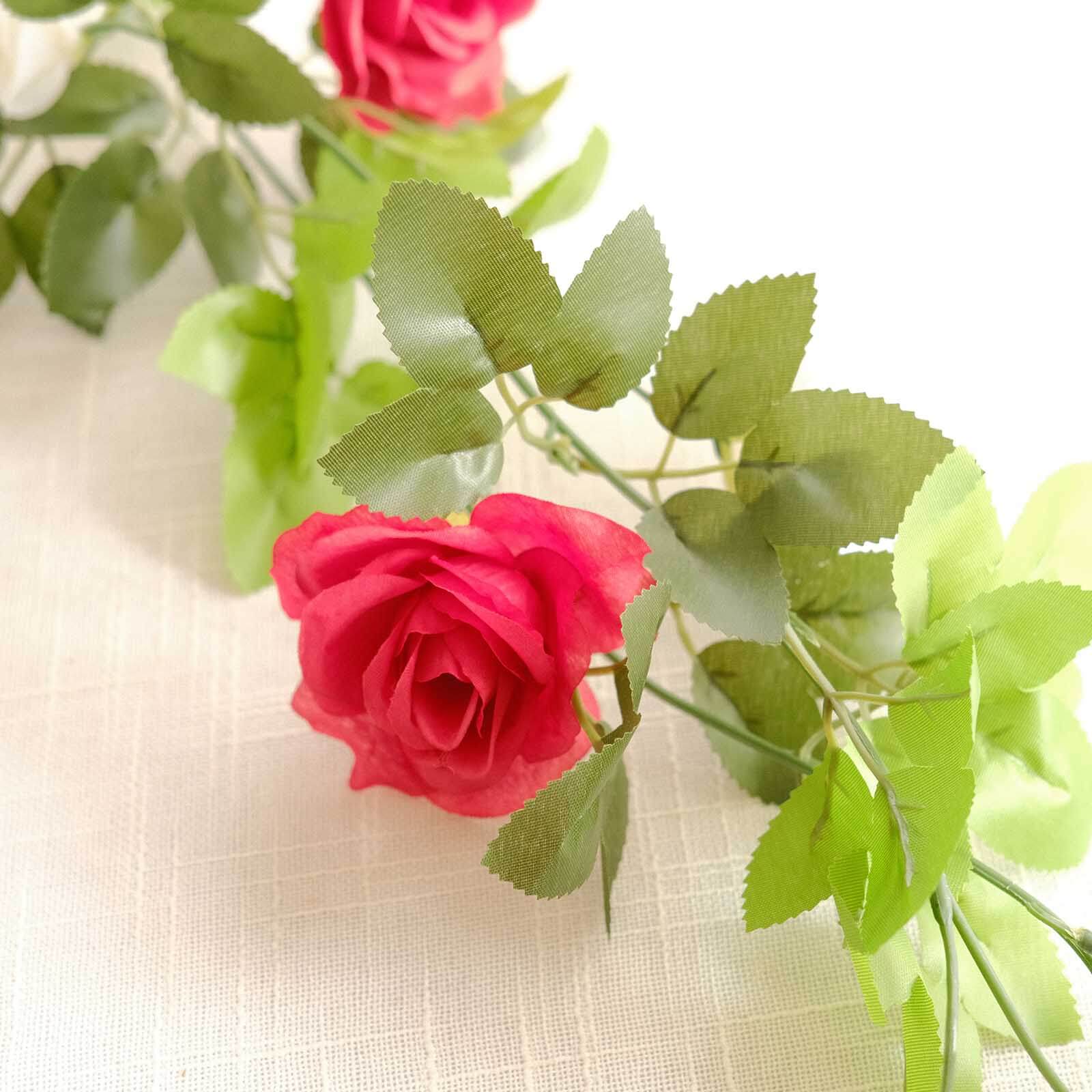 2 Pack 7ft Red Ivory Artificial Silk Flower Garland Mini Rose Vines with 26 Flower Heads