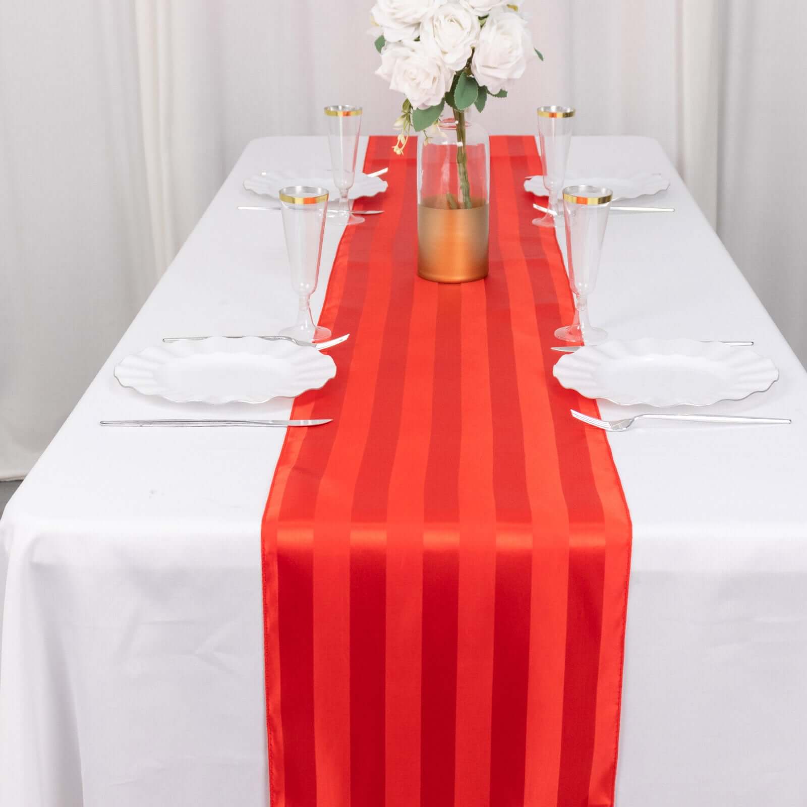 Satin 12x108 Table Runner Red - Stripe Table Decor