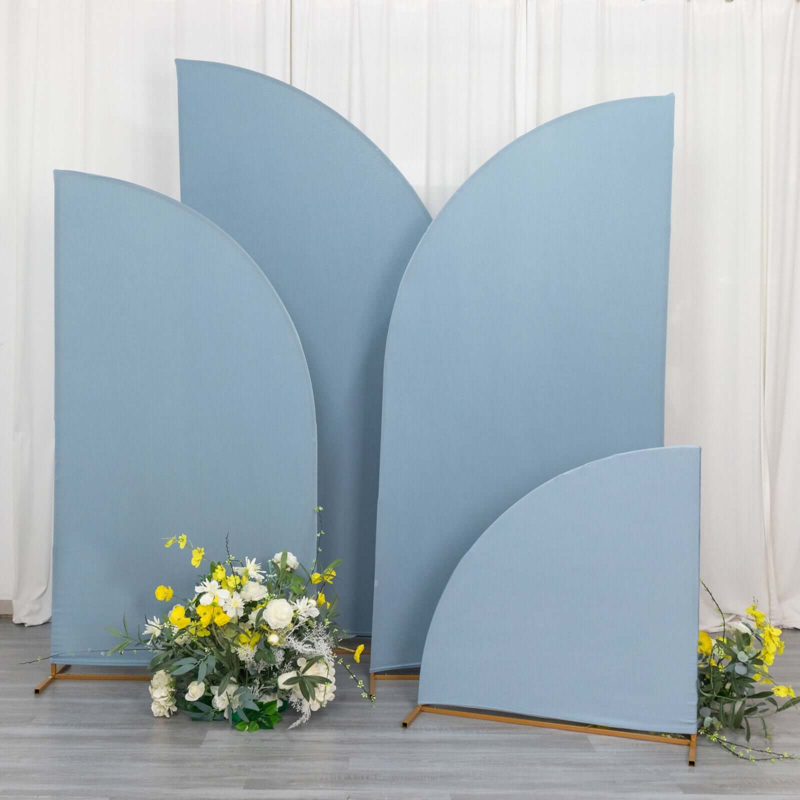 Set of 4 Matte Dusty Blue Spandex Half Moon Chiara Backdrop Stand Covers, Custom Fitted Wedding Arch Covers - 2.5ft,5ft,6ft,7ft