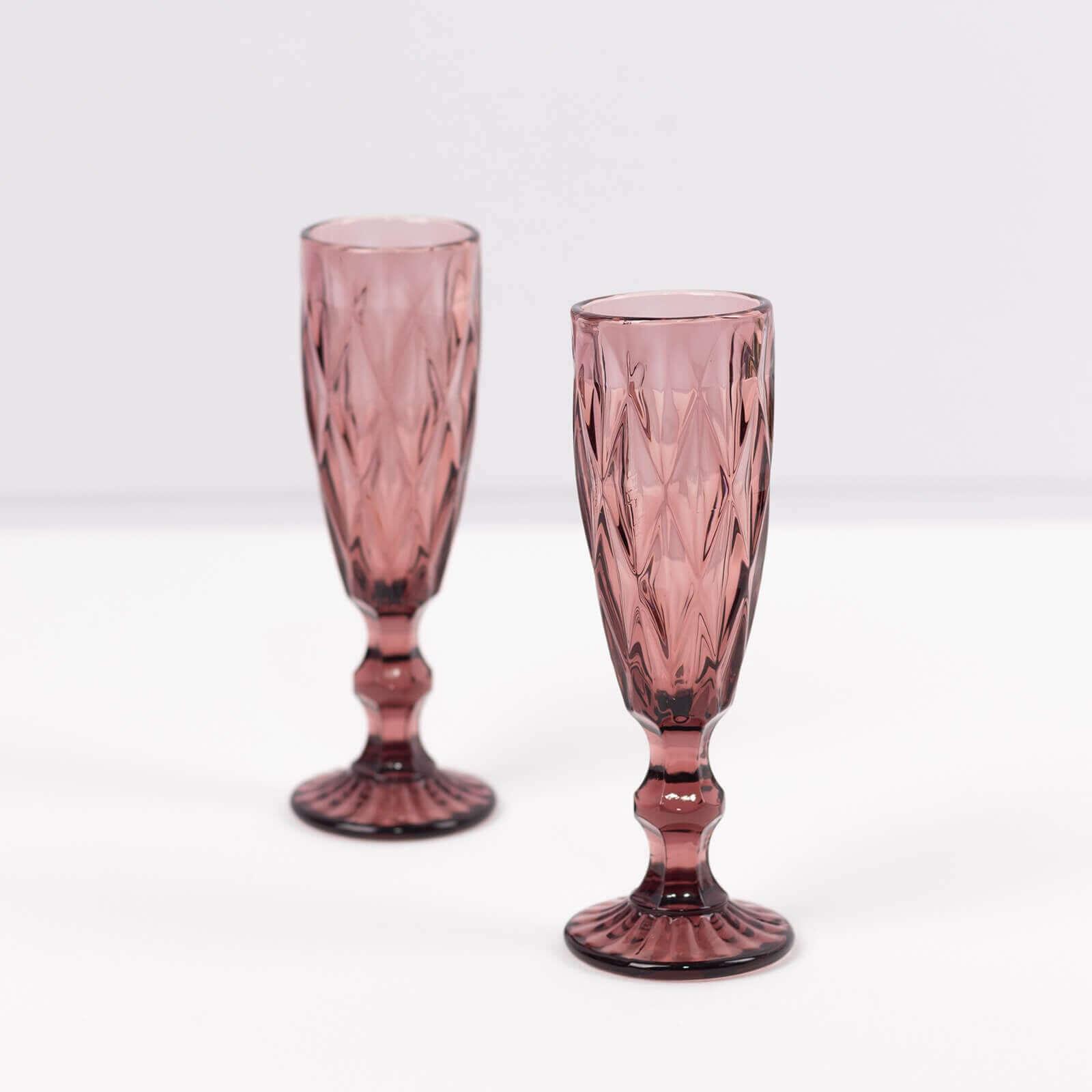 6-Pack Champagne Flute Glasses Transparent Dusty Rose Textured Crystal Cut Design - Chic Wine Goblets for Parties & Events 6oz 8