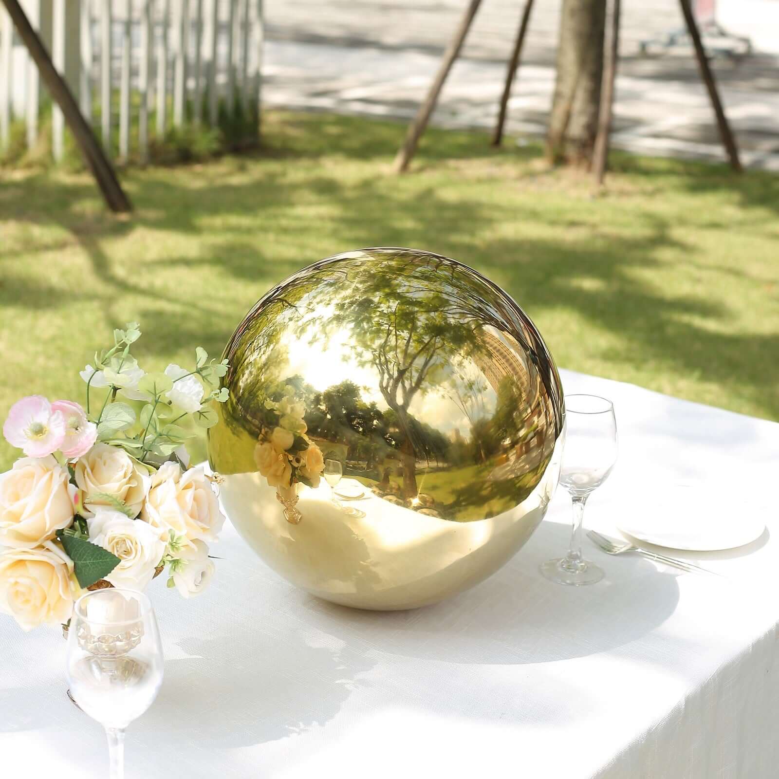 Gazing Globe Mirror Ball Reflective Hollow Stainless Steel Gold Sphere - Decorative Garden Display Piece 16