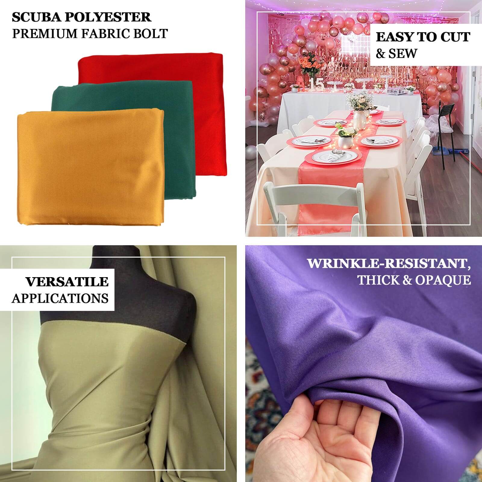 Premium Purple Scuba Polyester Fabric Roll, Wrinkle Free DIY Craft Fabric Bolt- 60x10 Yards