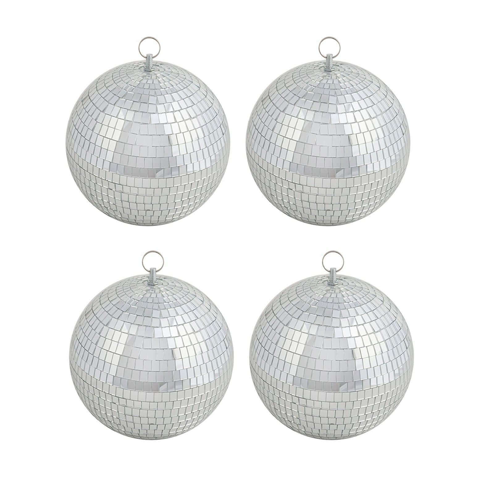 4 Pack 6 Silver Foam Disco Mirror Ball With Hanging Strings, Holiday Christmas Ornaments