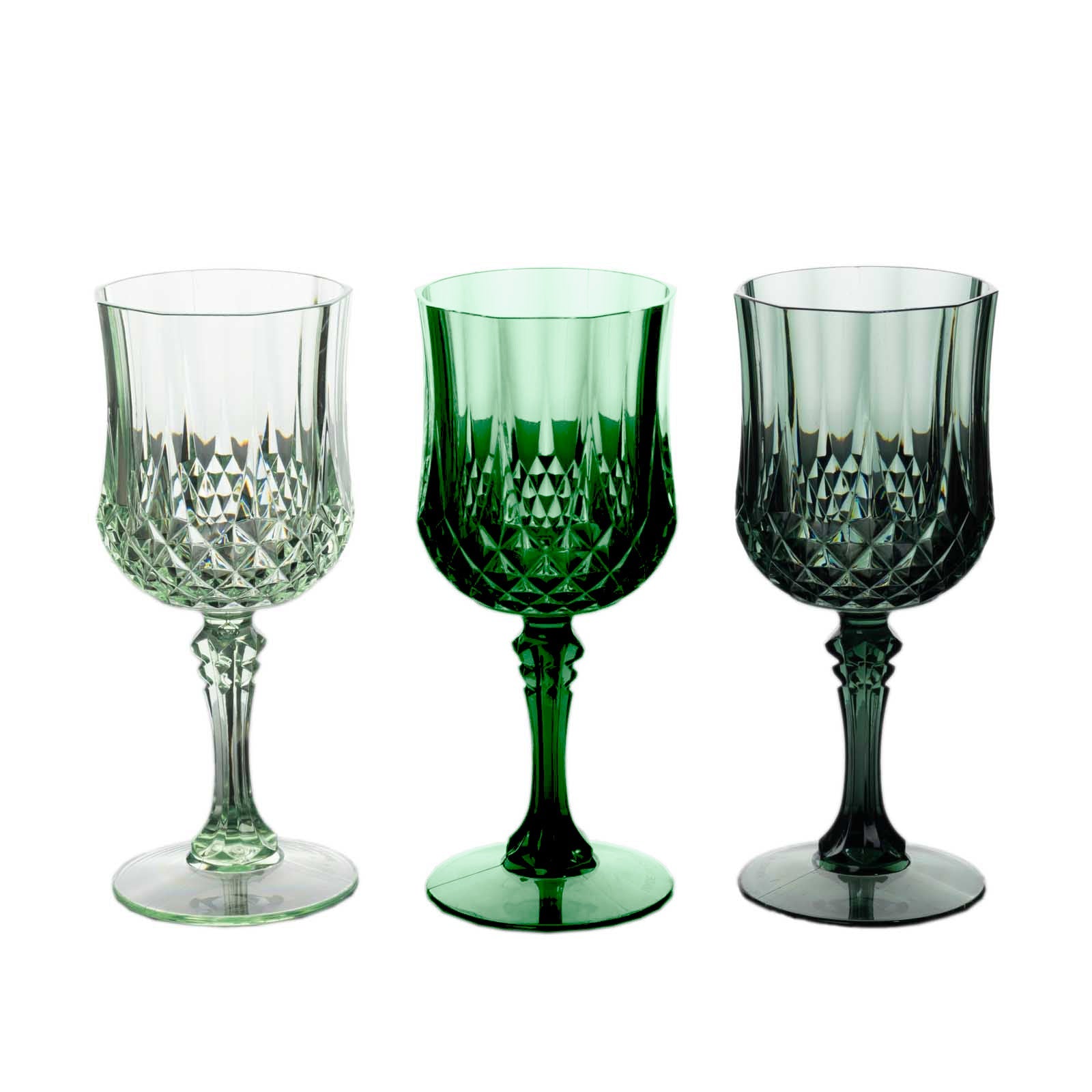 12-Pack Plastic Cocktail Goblets Assorted Green Transparent Crystal Cut - Shatterproof Drinkware 8oz