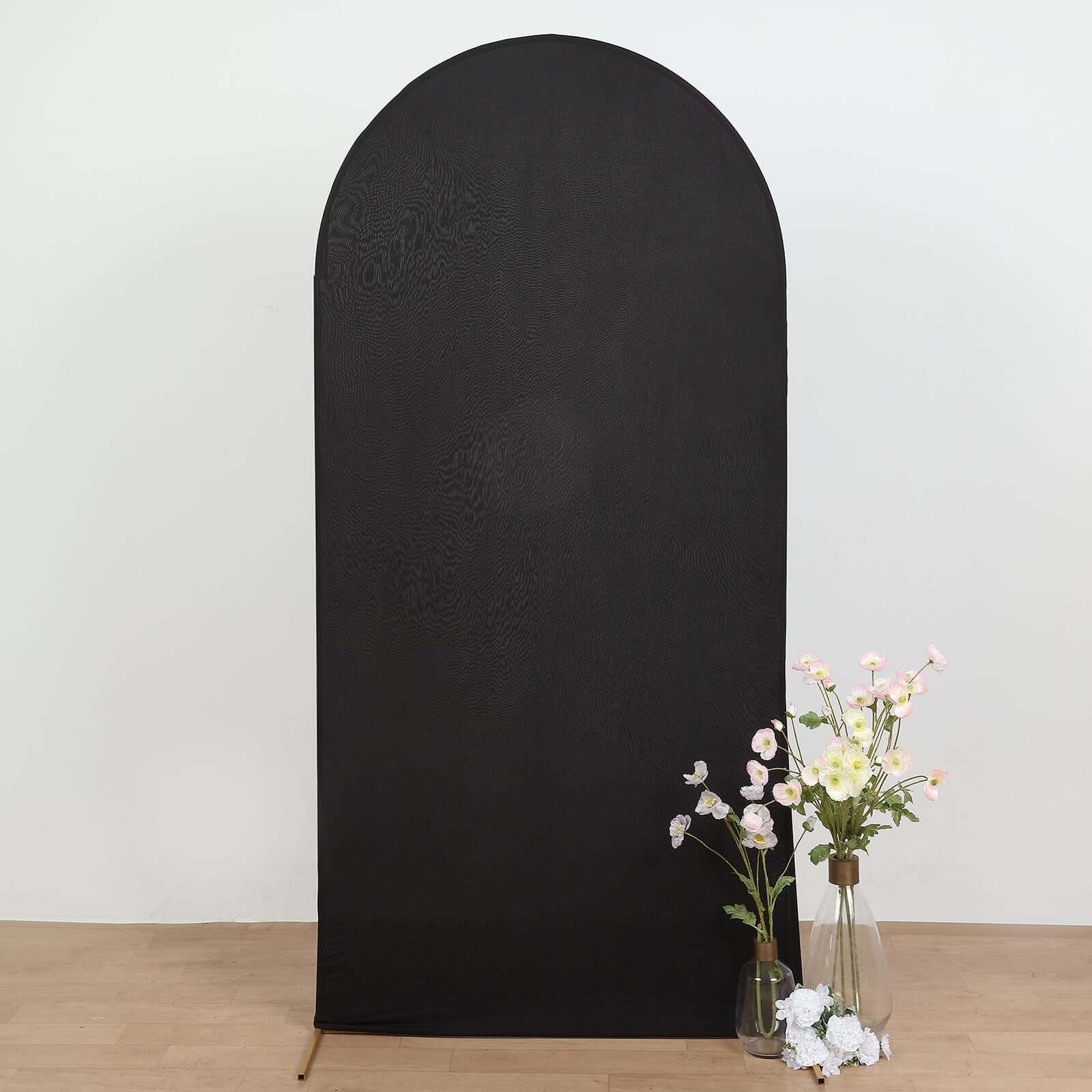 7ft Matte Black Spandex Fitted Chiara Backdrop Stand Cover For Round Top Wedding Arch