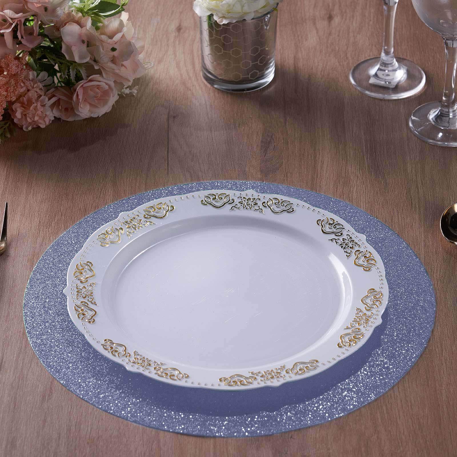 6-Pack Placemats Glitter Design Dusty Blue Sparkle Round - Non-Slip Decorative Dining Table Mats 13