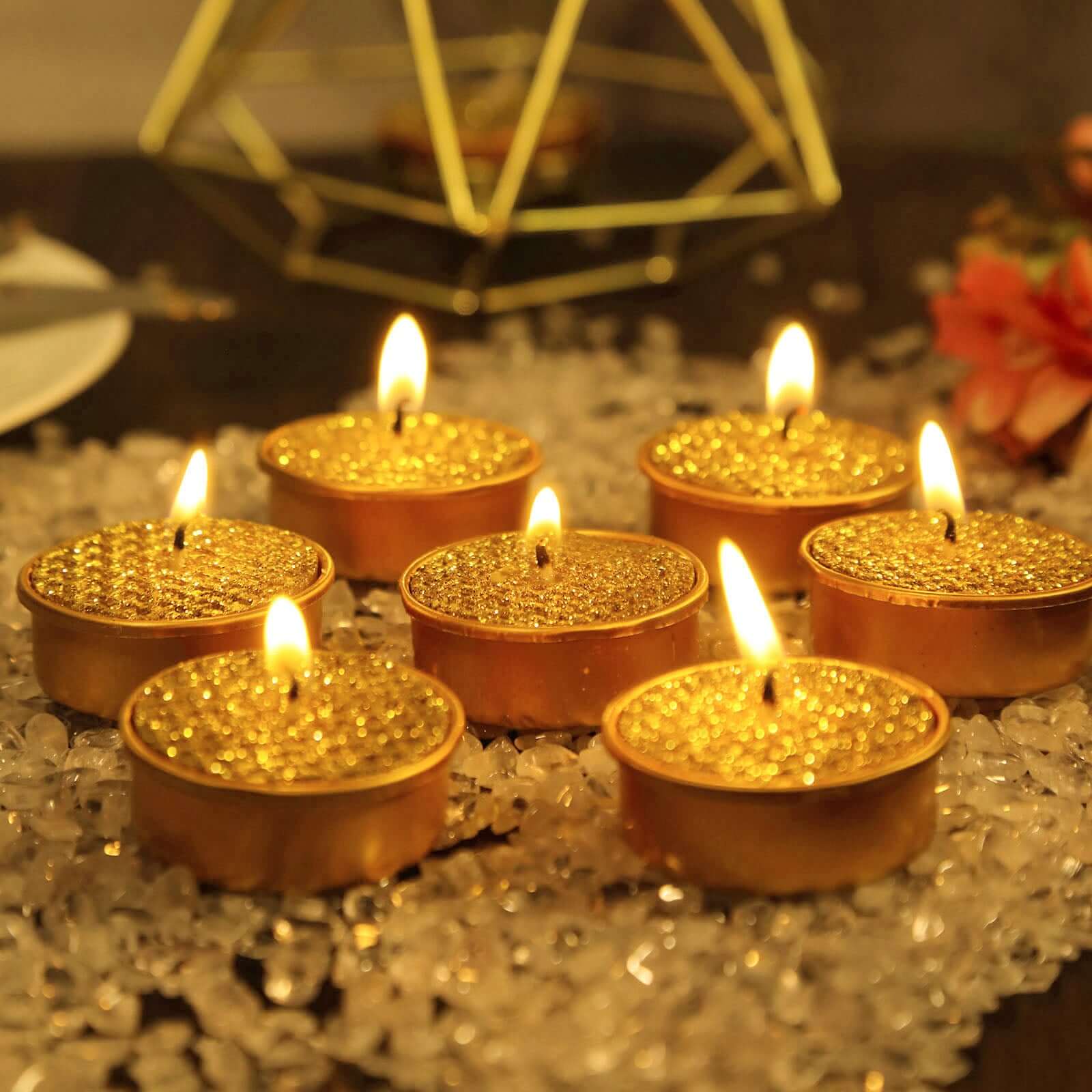 9-Pack Tealight Candles Metallic Gold Textured Design - Unscented Dripless Wax for Events