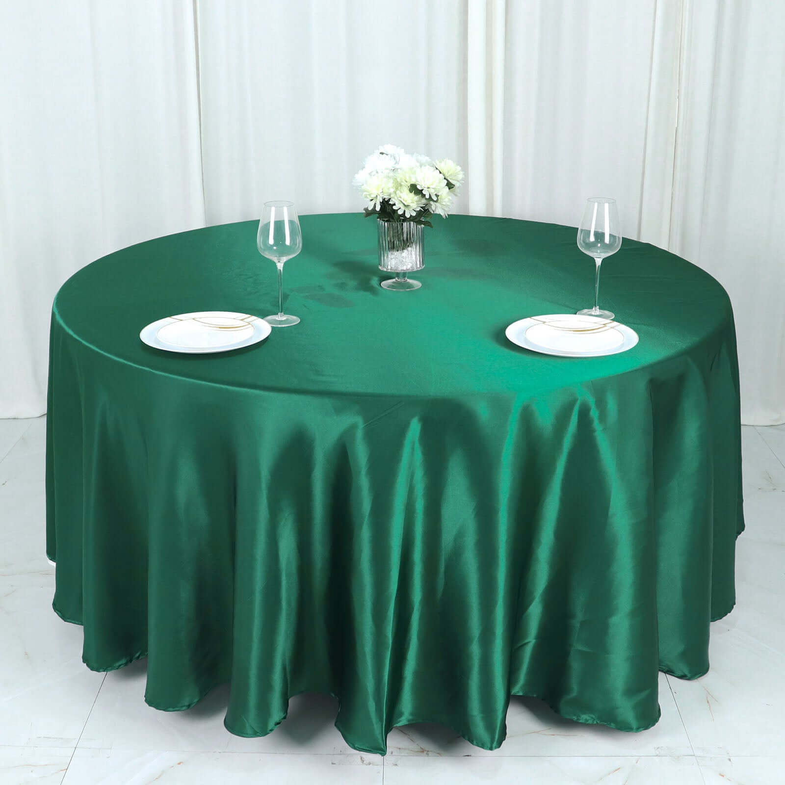 Satin 108 Round Tablecloth Hunter Emerald Green - Smooth and Lustrous Table Cover