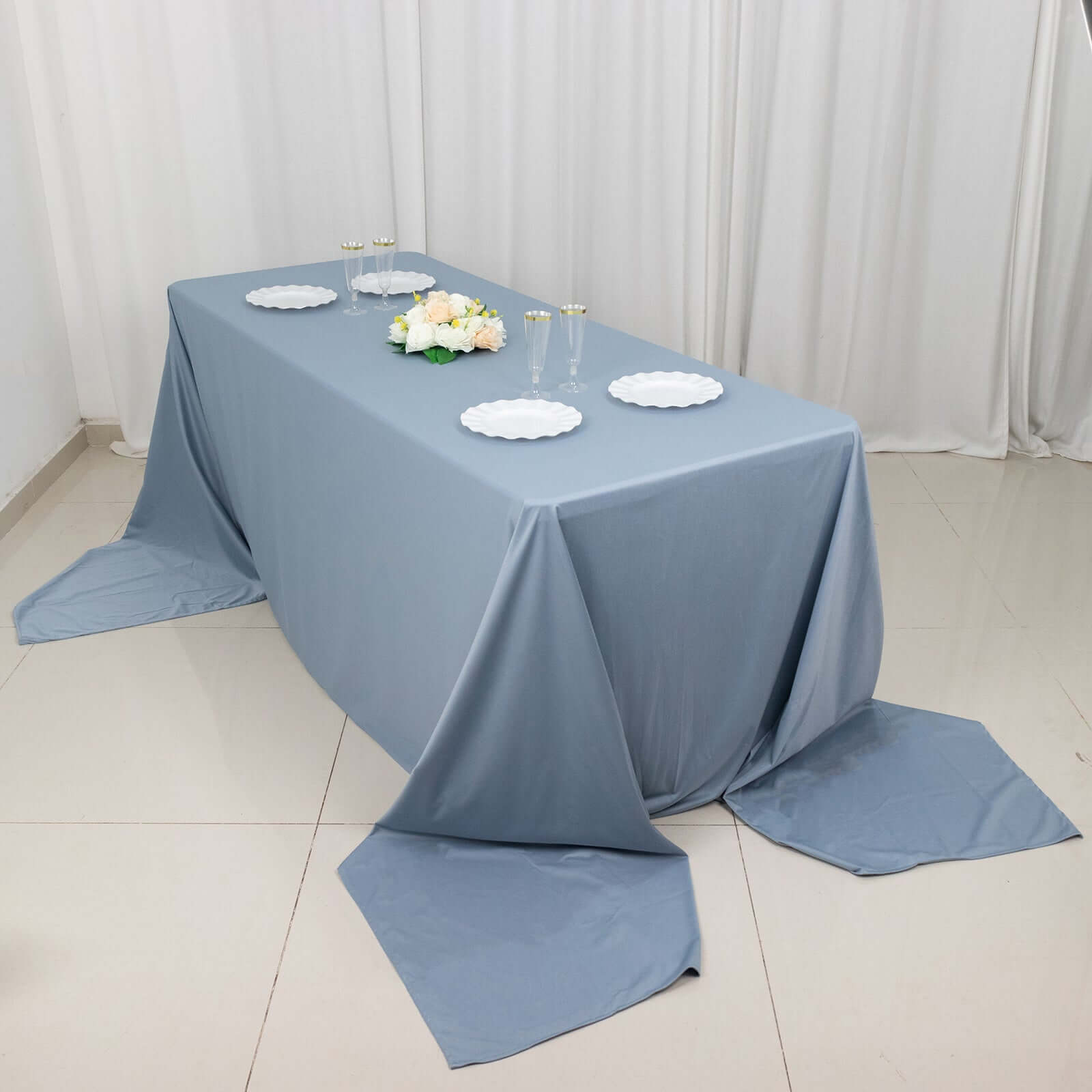 Premium Scuba Rectangular 90x156 Tablecloth Dusty Blue - Wrinkle Free, Stain Resistant & Seamless Table Cover