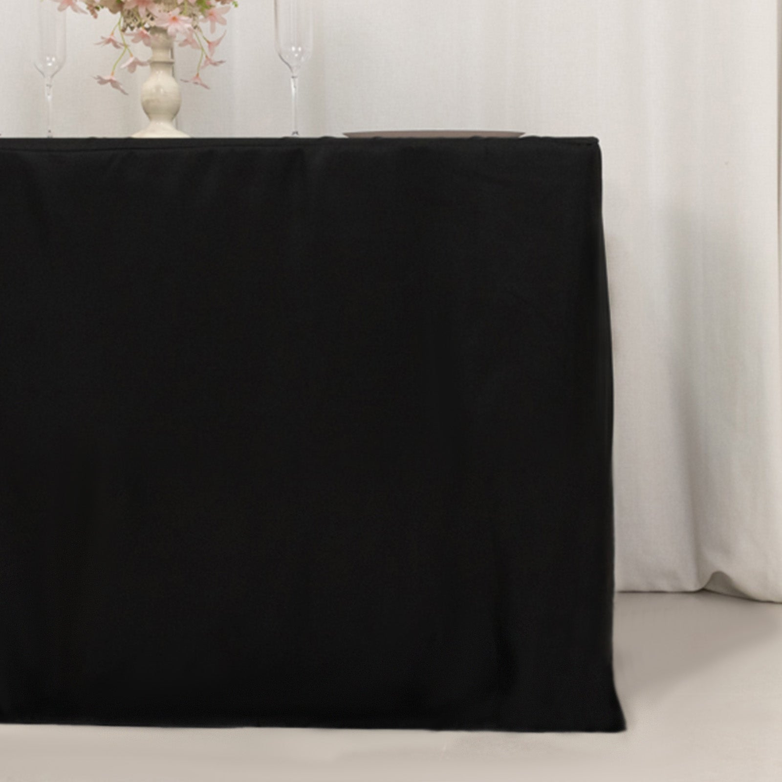 Fitted Polyester 48x24x42 Rectangle Tablecloth Black - Snug Fit for Elevated Tables