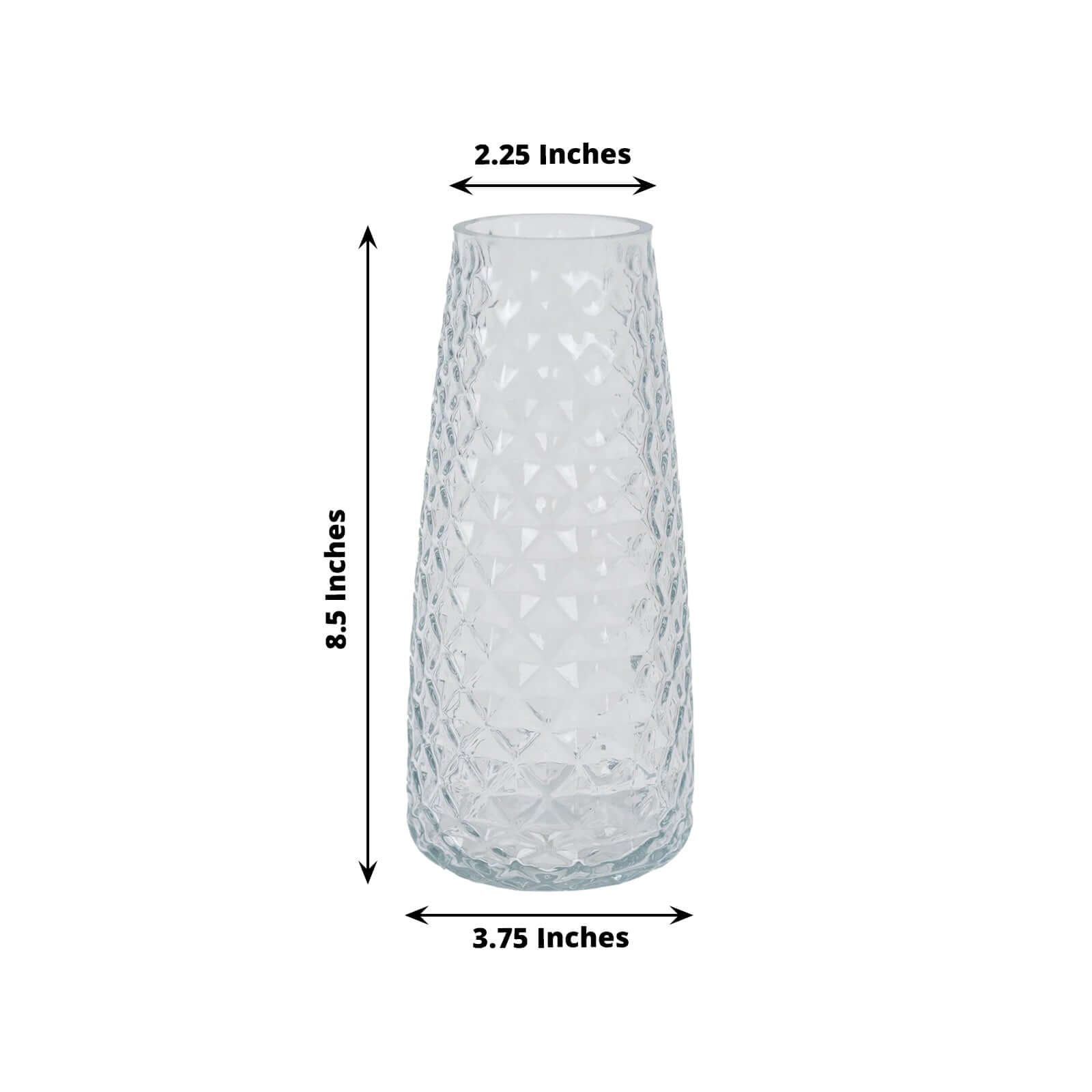 6-Pack Glass Urn Vases Clear with Diamond Crystal Cut Pattern - Stylish Decorative Design for Event Decor 8.5