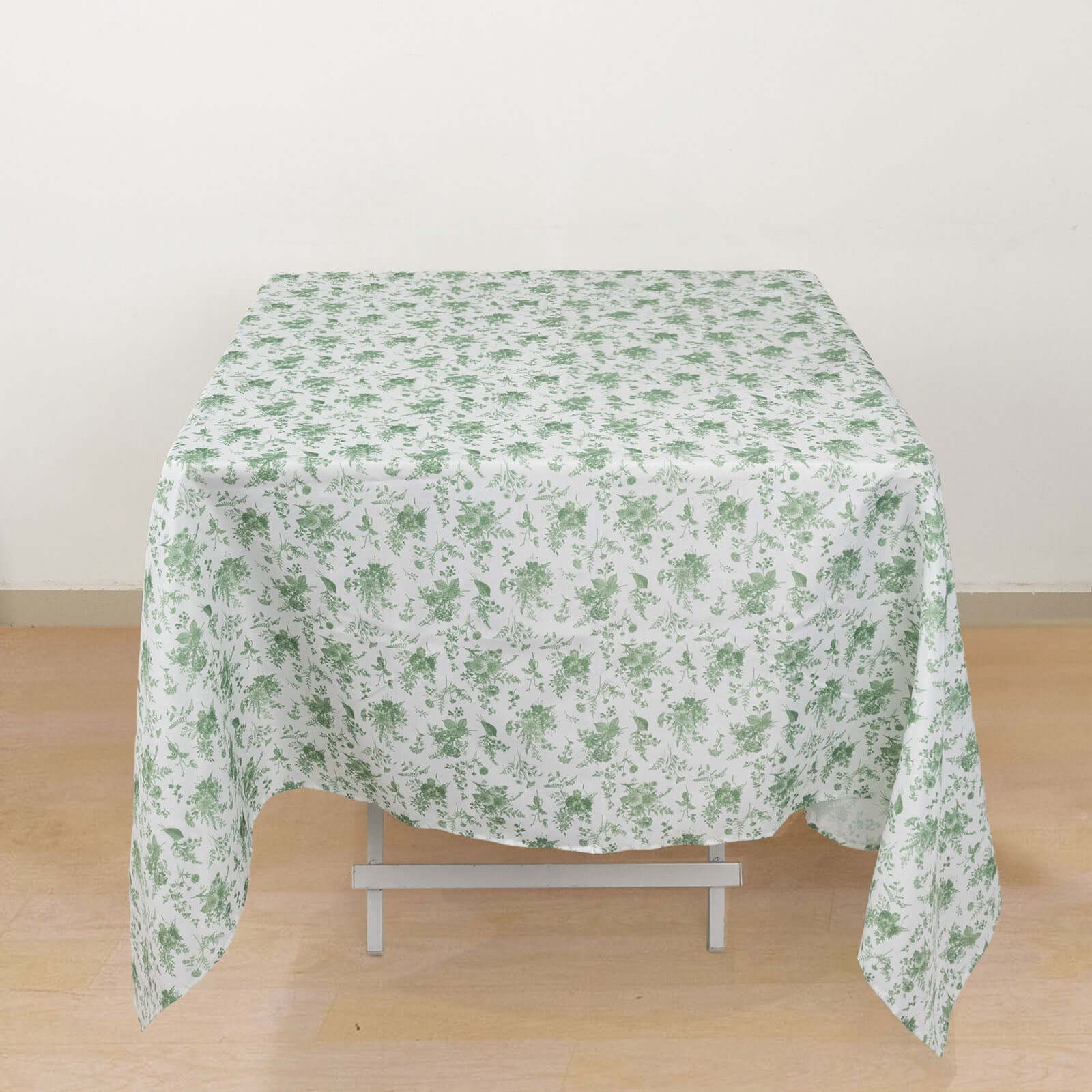 Polyester 70x70 Square Tablecloth Dusty Sage Green French Toile Pattern - Table Cover for Upscale Dining