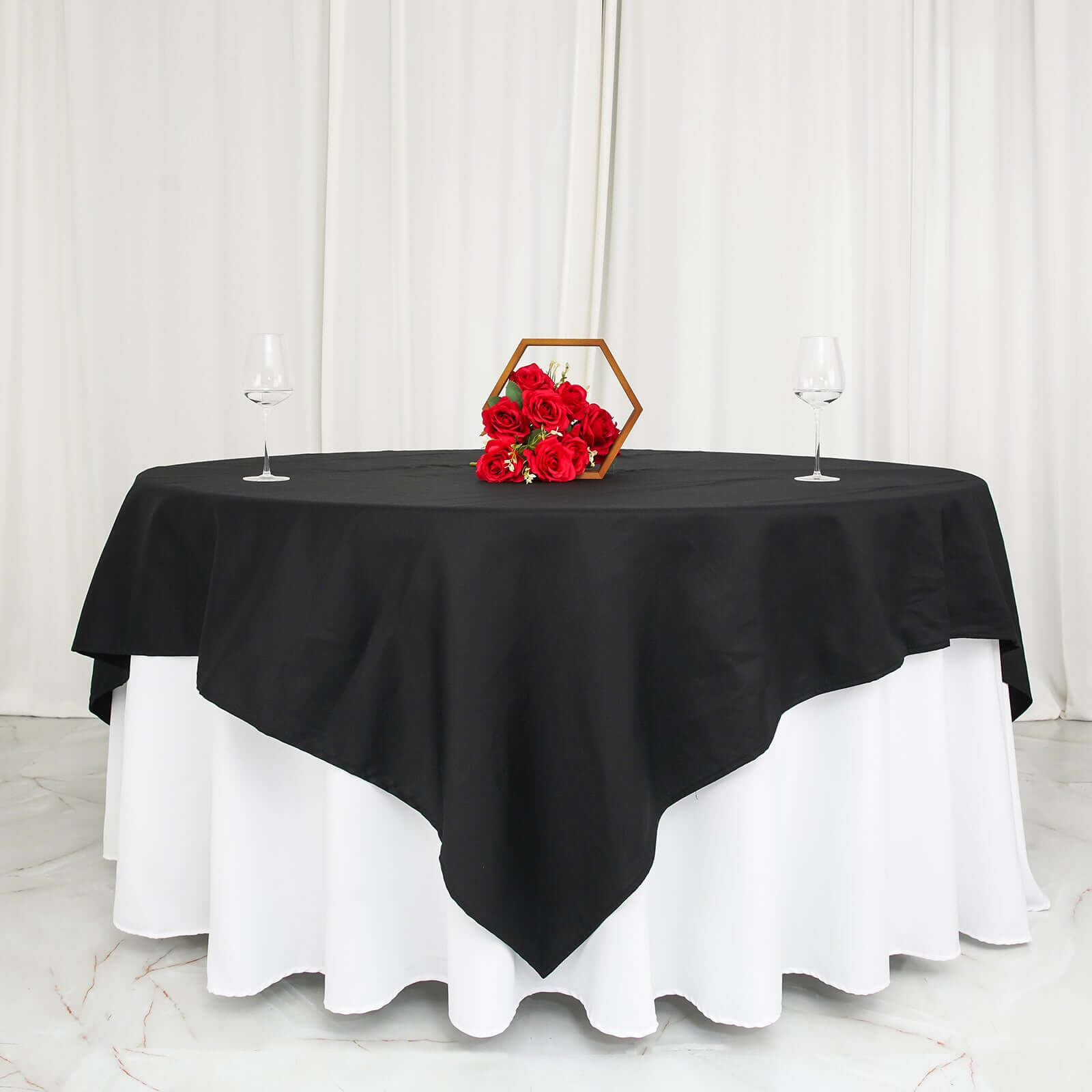 100% Cotton 90x90 Table Overlay Square Tablecloth Black Linen - Soft & Breathable Fabric Table Topper