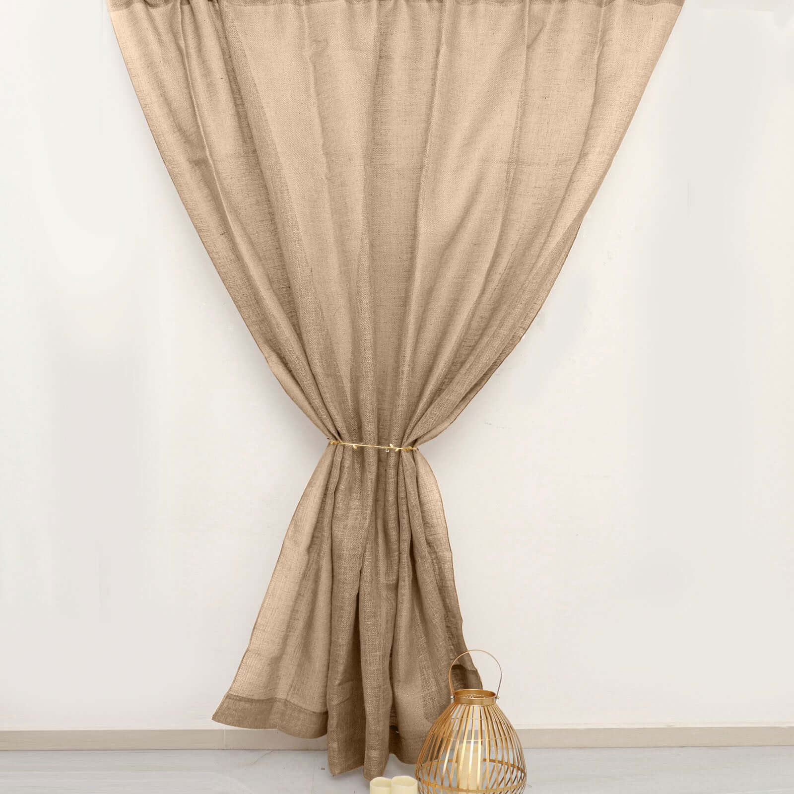 8ftx8ft Natural Farmhouse Style Jute Event Curtain Drapes, Rustic Burlap Backdrop Event Panel