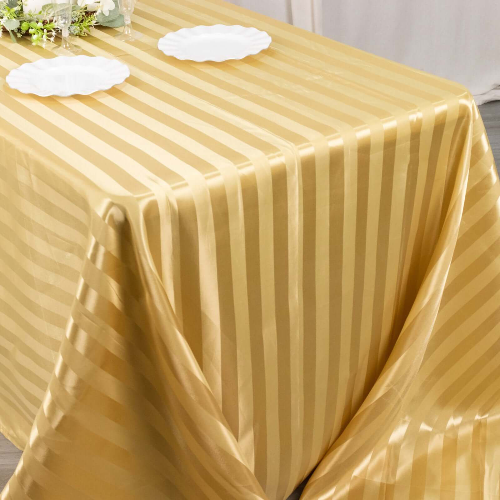 Satin Striped 90x132 Rectangular Tablecloth Champagne Satin Stripe - Seamless Silky Smooth Table Cover