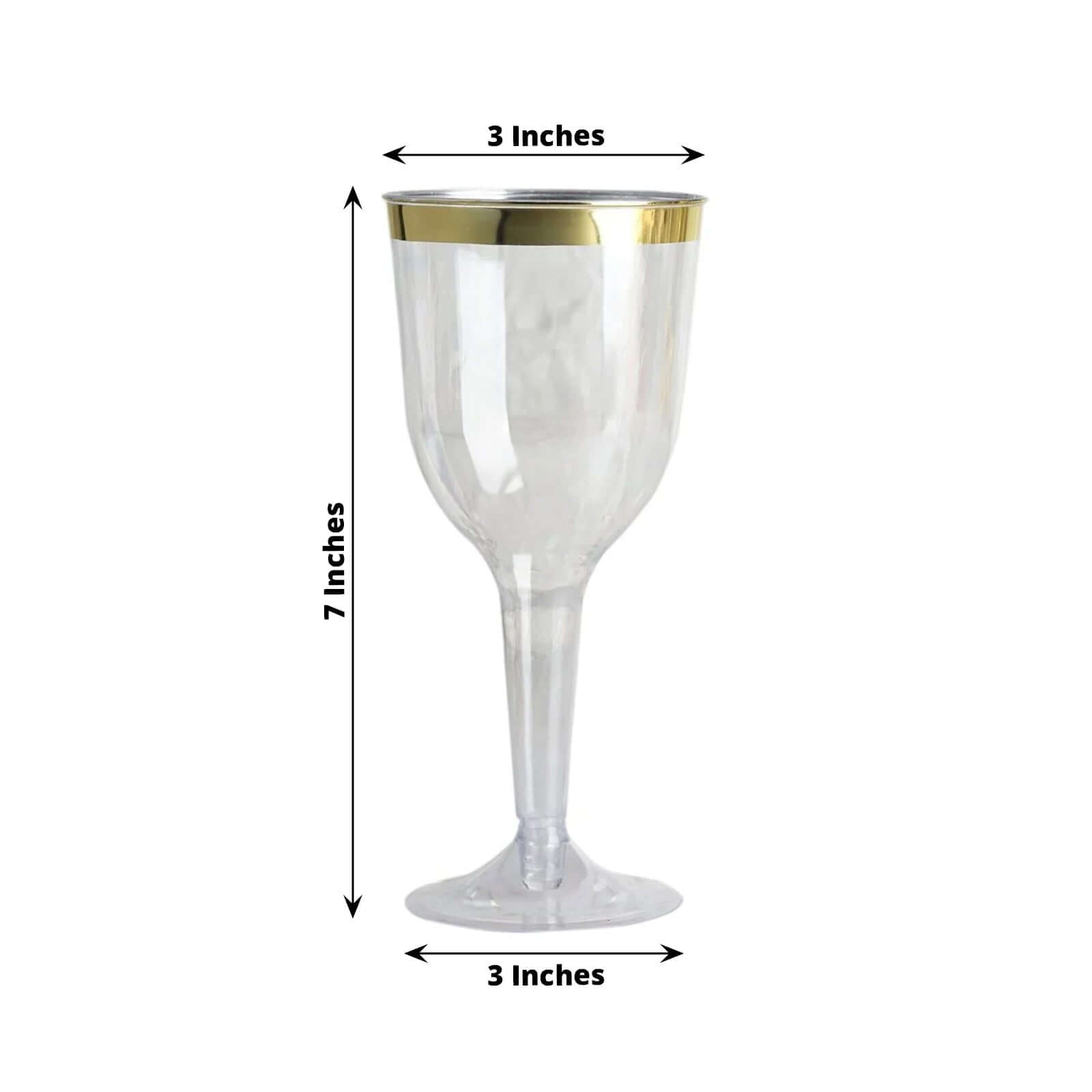 12-Pack Plastic Wine Goblet Glasses Clear/Gold Rim Hollow Stem - Stylish Disposable Cups with Detachable Base for Events 9oz