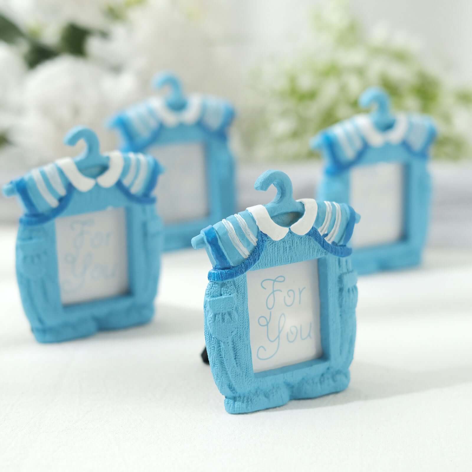 4 Pack Cute 4 Newborn Baby Boy Light Blue Clothes Resin Party Favors Picture Frame, Baby Shower Gender Reveal Party Gifts