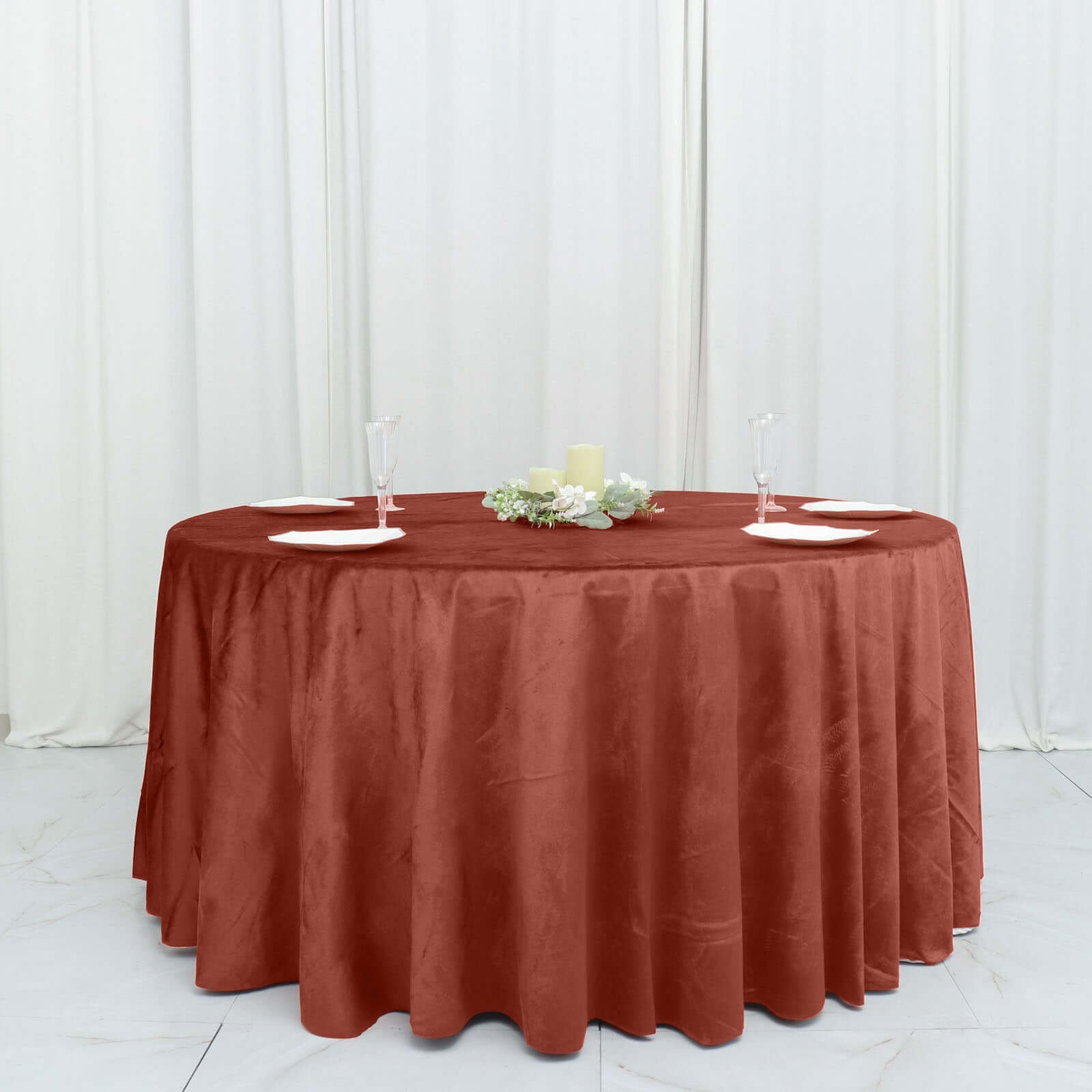 Premium Velvet 120 Round Tablecloth Terracotta (Rust) - Reusable Soft & Seamless Table Cover