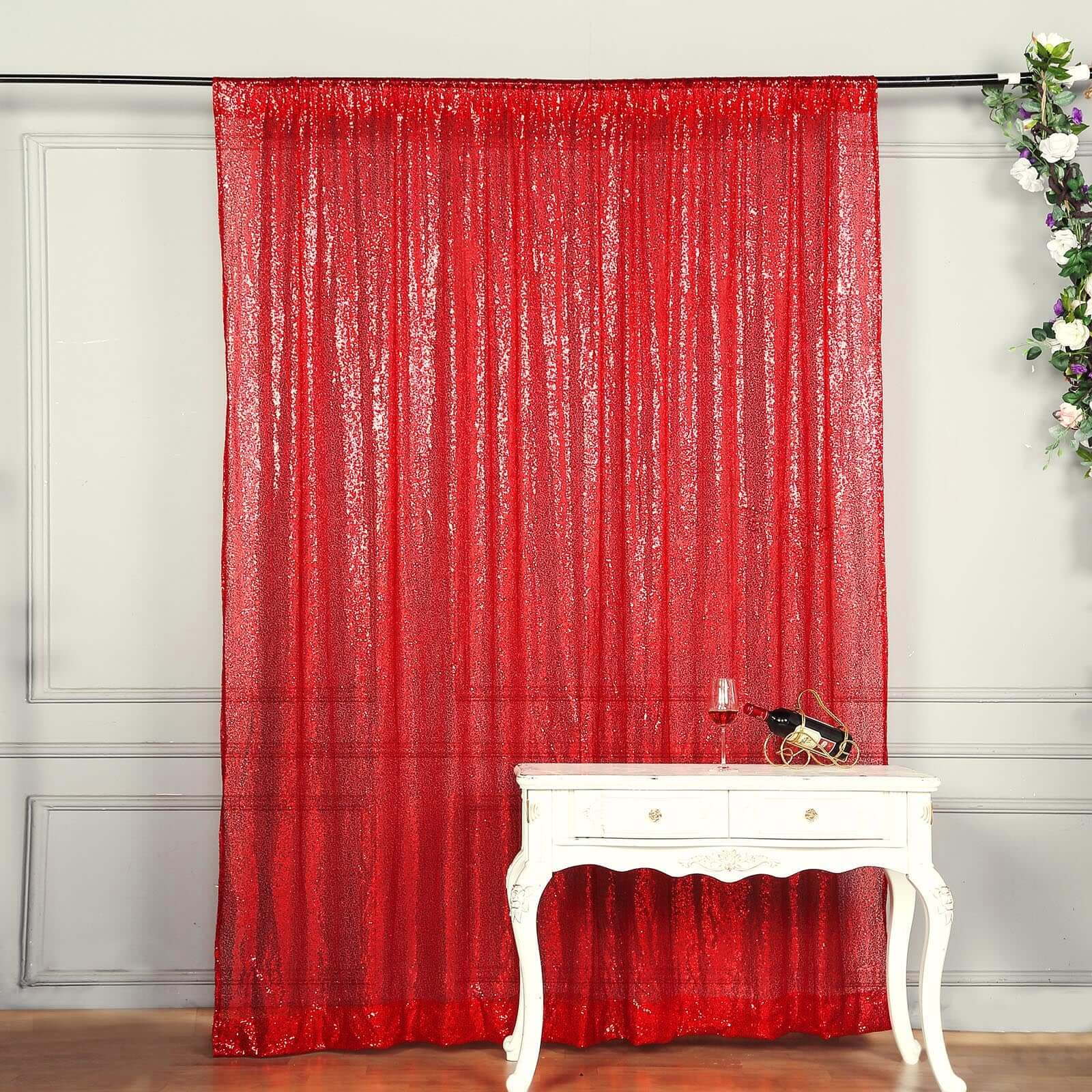 8ftx8ft Red Sequin Event Curtain Drapes, Backdrop Event Panel