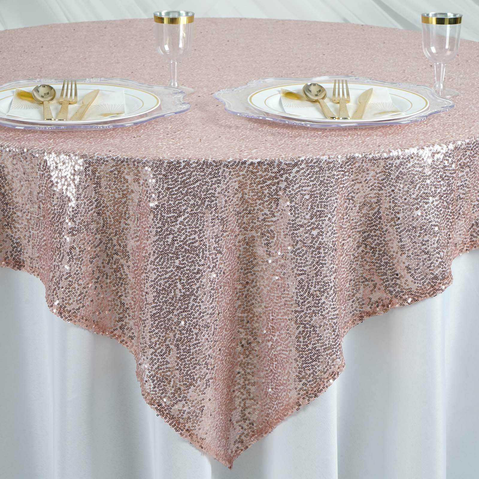 Sequin 60x60 Table Overlay Square Tablecloth Blush - Luxe Wedding Table Topper