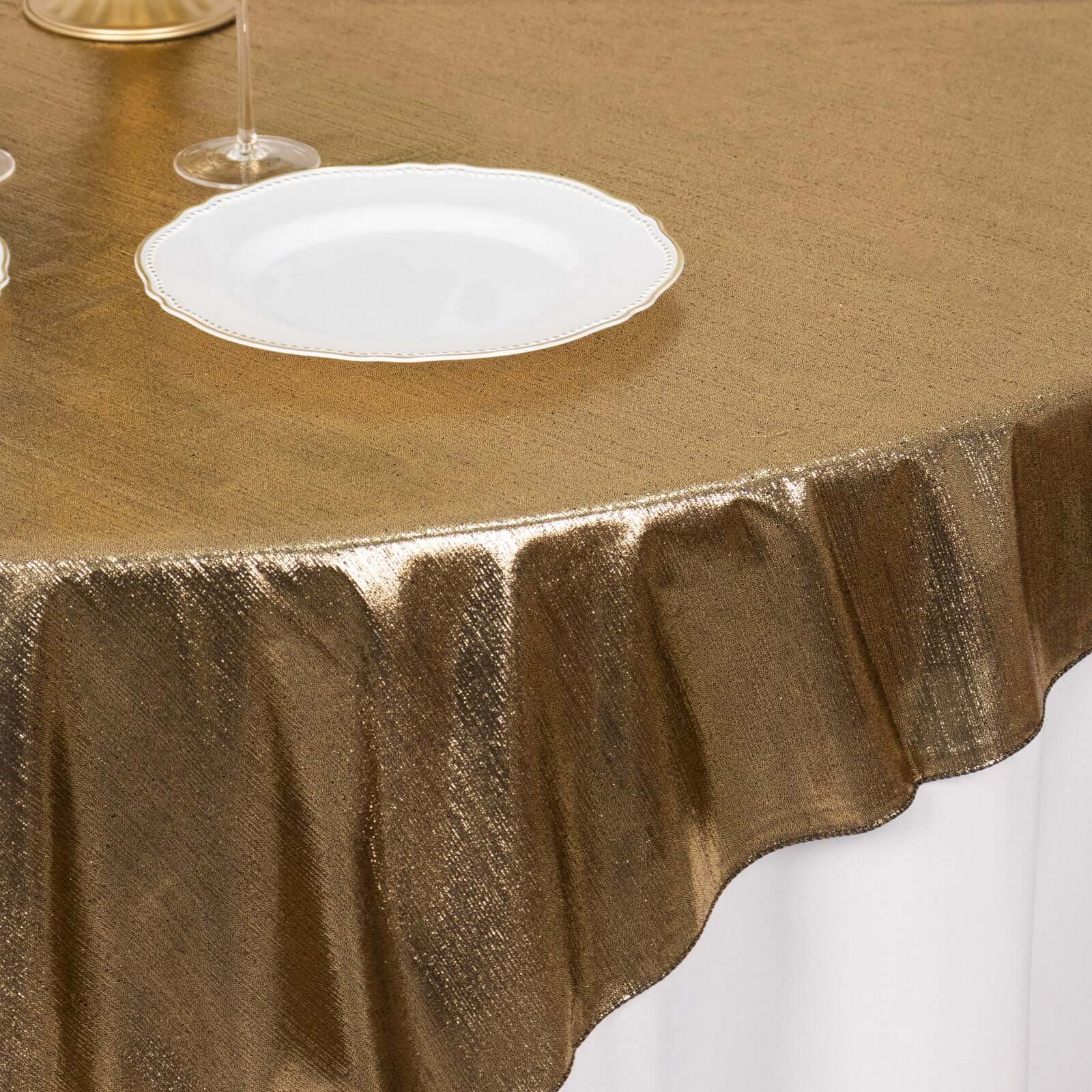 Polyester 72x72 Table Overlay Square Tablecloth Antique Gold - Sequin Dots Wrinkle-Free Table Cover