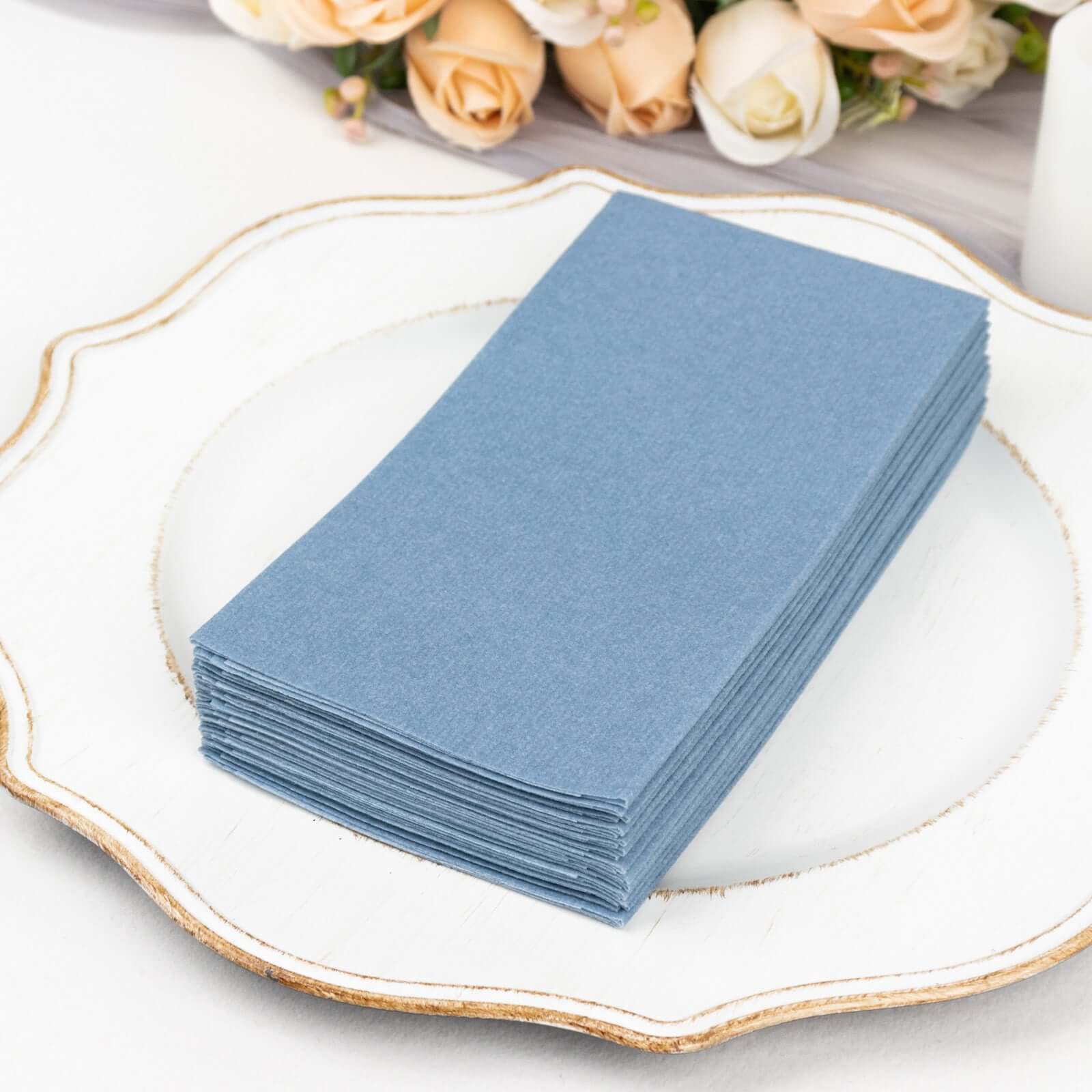 20-Pack Paper Linen-Like Napkins Dusty Blue - Disposable Hygienic Airlaid Guest Towels 8.5x4