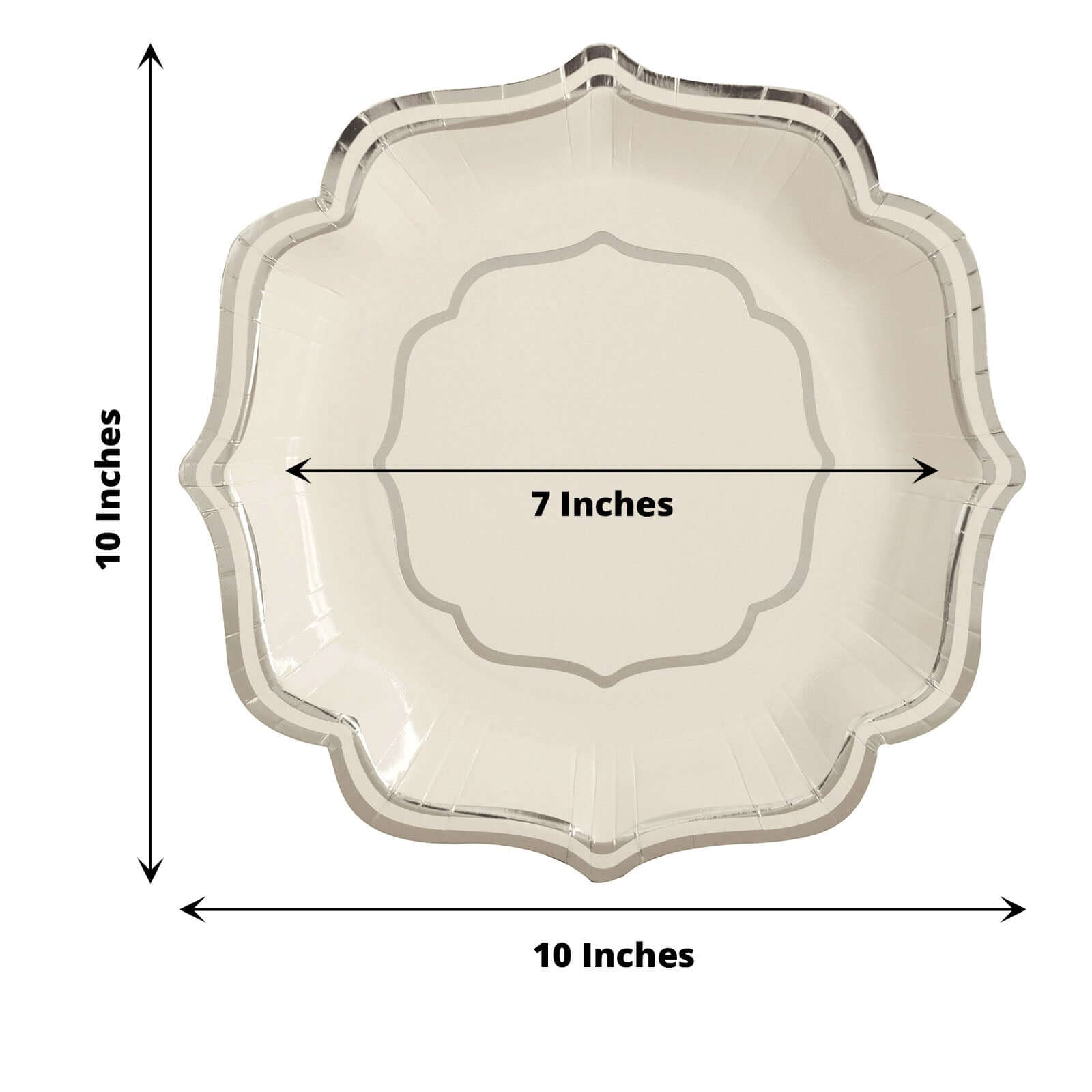 25-Pack Paper Dinner Plates in White with Silver Scallop Rim - Disposable 300GSM Party Plates 10