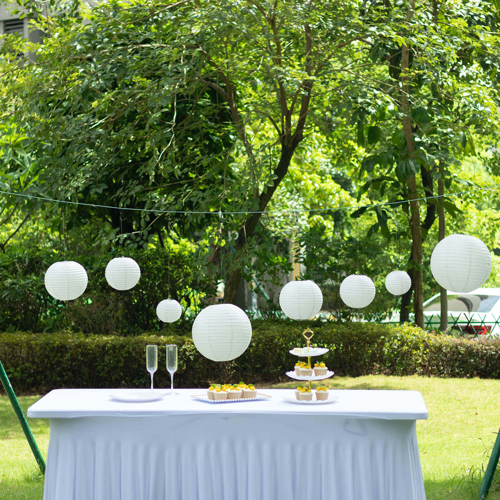 Set of 8 Ivory Hanging Paper Lanterns, Decorative Round Chinese Sky Lanterns, Assorted Sizes  - 6,8,10,14