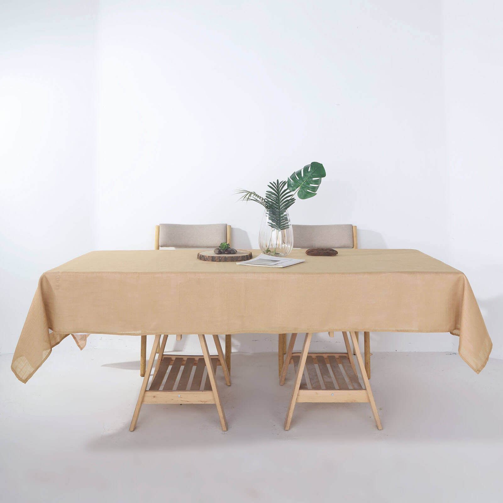 Faux Linen 60x102 Rectangular Tablecloth Natural - Slubby Textured & Wrinkle Resistant Table Cover