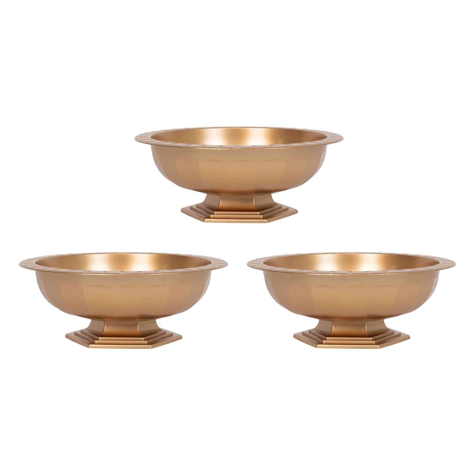 3-Pack Plastic Footed Compote Bowl Flower Vases Roman Style Gold - Round Decorative Pedestal Table Centerpieces 10