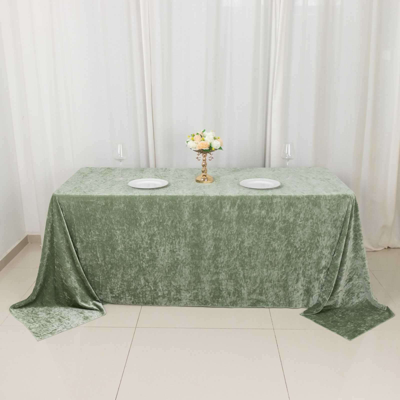 Premium Crushed Velvet 90x132 Rectangle Tablecloth Sage Green - Reusable Soft & Seamless Table Cover